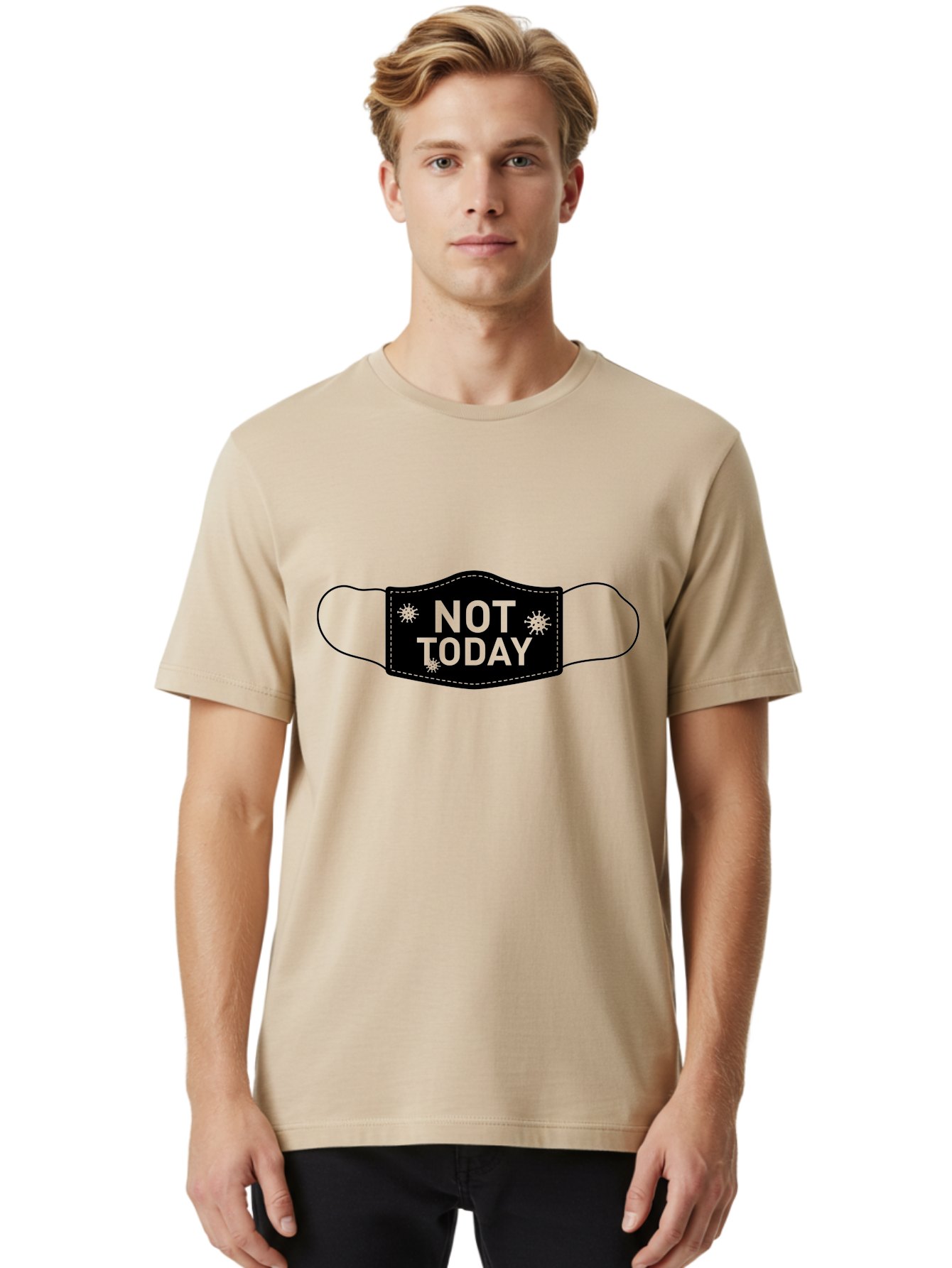 Not-Today-Face-Mask Men'S Graphic Tee, 100% Cotton, Comfortable Casual Summer Wear, Machine Washable, Protective Face Mask, Not Today Phrase, Germs And Viruses, Prevention And Protection, Health And Wellness, Covid-19 Awareness, Aab913