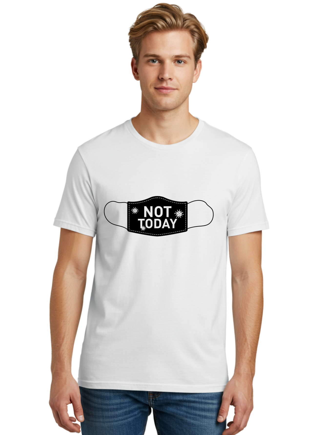 Not-Today-Face-Mask Men'S Graphic Tee, 100% Cotton, Comfortable Casual Summer Wear, Machine Washable, Protective Face Mask, Not Today Phrase, Germs And Viruses, Prevention And Protection, Health And Wellness, Covid-19 Awareness, Aab913