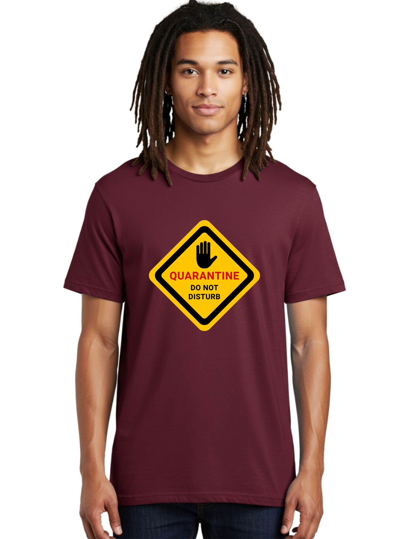 Quarantine-Warning-Sign Men'S Graphic Tee, 100% Cotton, Comfortable Casual Summer Wear, Machine Washable, Quarantine Sign, Warning Sign, Do Not Disturb, Hand Gesture, Caution Sign, Health Alert, Isolation Notice, Pandemic Warning Aab915