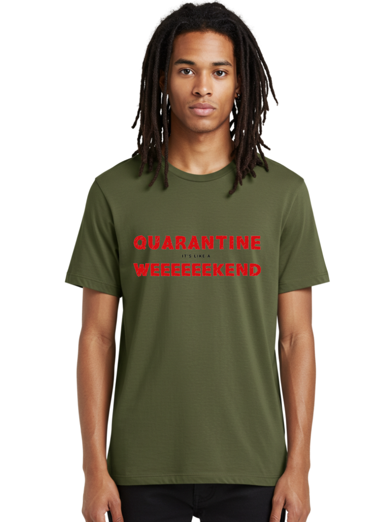 Quarantine-Weekend Men'S Graphic Tee, 100% Cotton, Comfortable Casual Summer Wear, Machine Washable, Quarantine Humor, Funny Quotes, Weekend Vibes, Quirky Designs, Humorous Sayings, Red Text, Weekend Feels Aab916