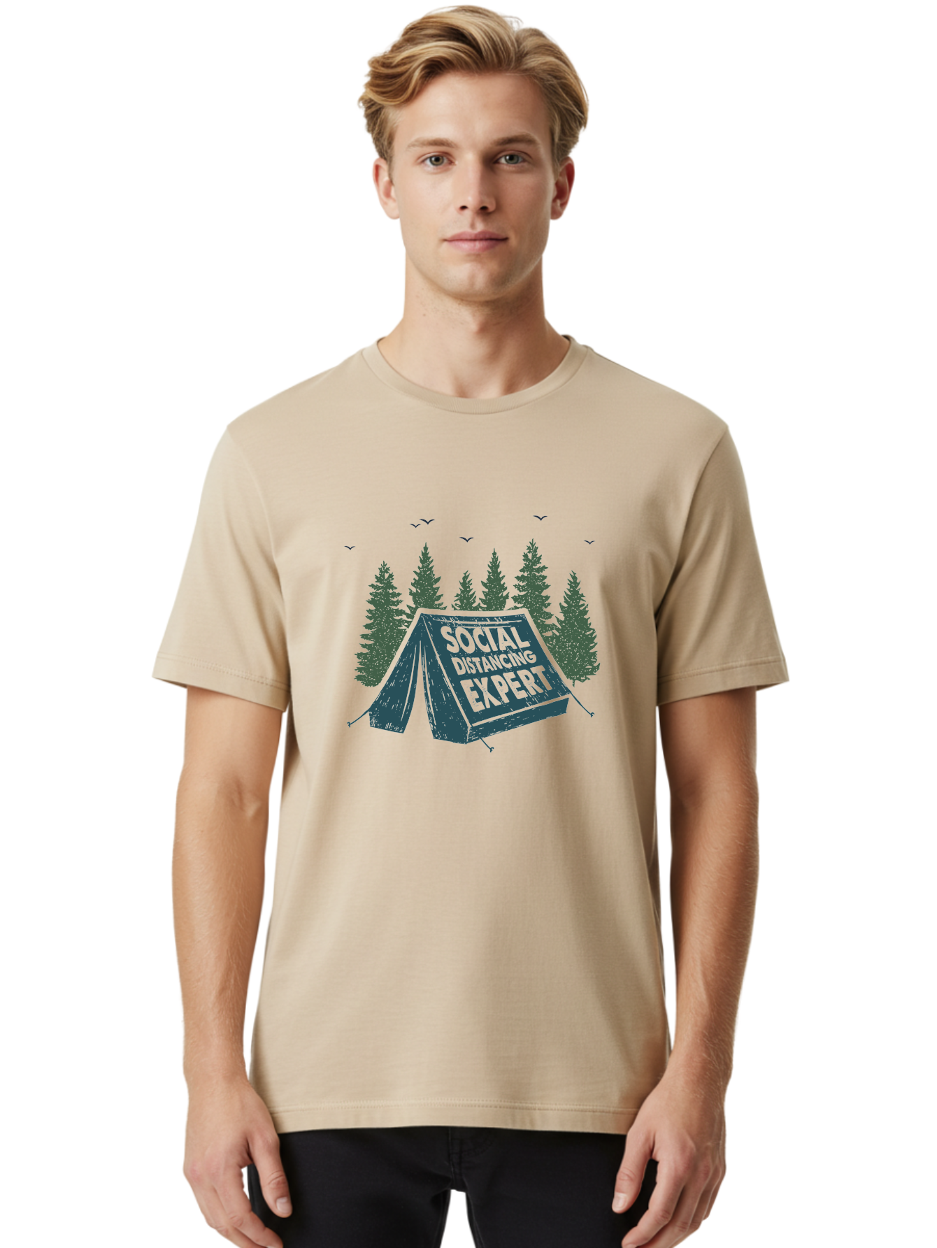 Social-Distancing-Expert-1 Men'S Graphic Tee, 100% Cotton, Comfortable Casual Summer Wear, Machine Washable, Camping Tent, Social Distancing Expert, Wilderness Adventure, Outdoor Recreation, Coronavirus Safety, Camping Humor, Tent Camping, Aab918