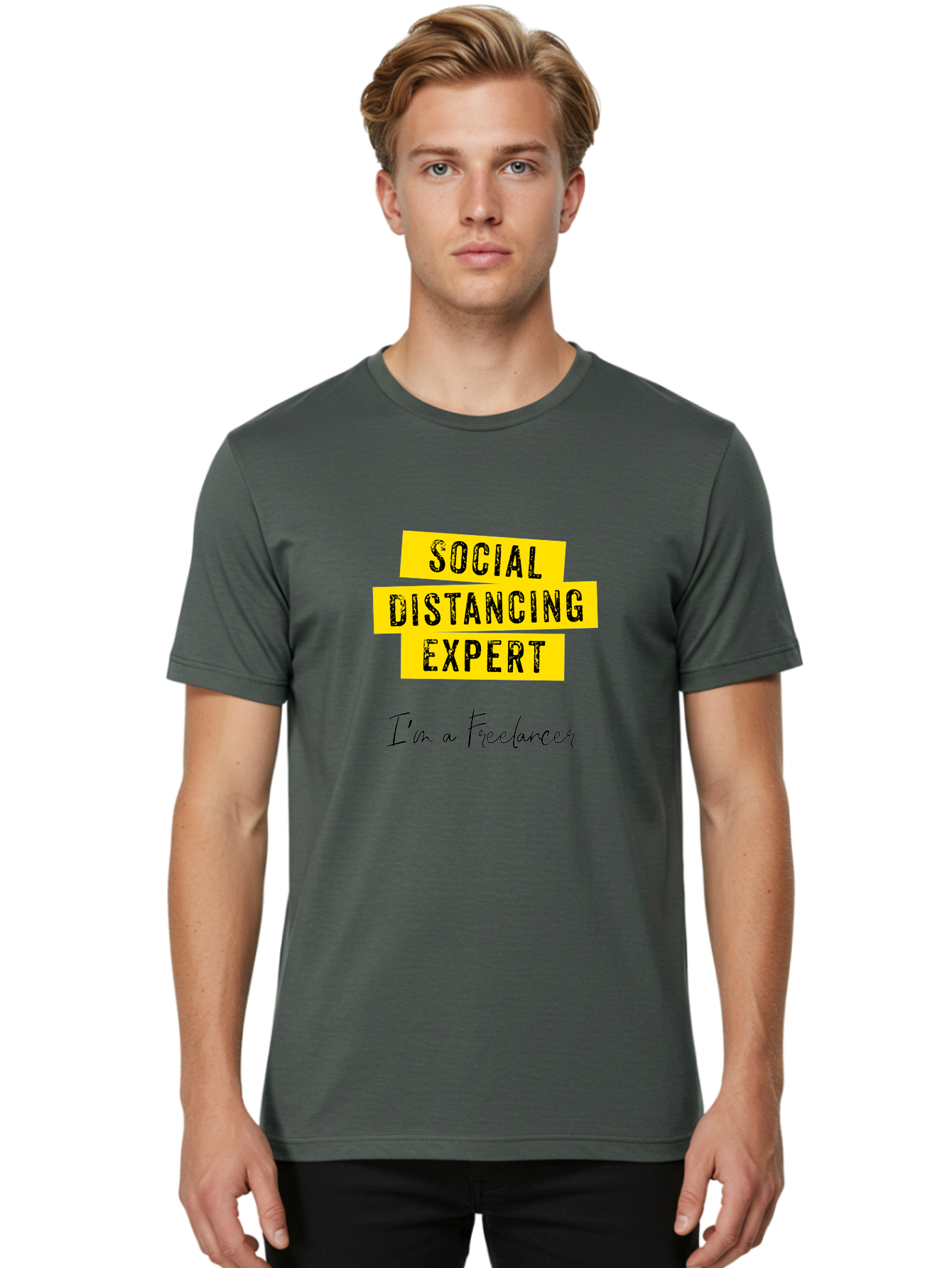 Social-Distancing-Expert Men'S Graphic Tee, 100% Cotton, Comfortable Casual Summer Wear, Machine Washable, Freelancer, Social Distancing Expert, Remote Work, Independent Professional, Flexible Career, Self-Employed, Covid-19, Pandemic Response Aab919