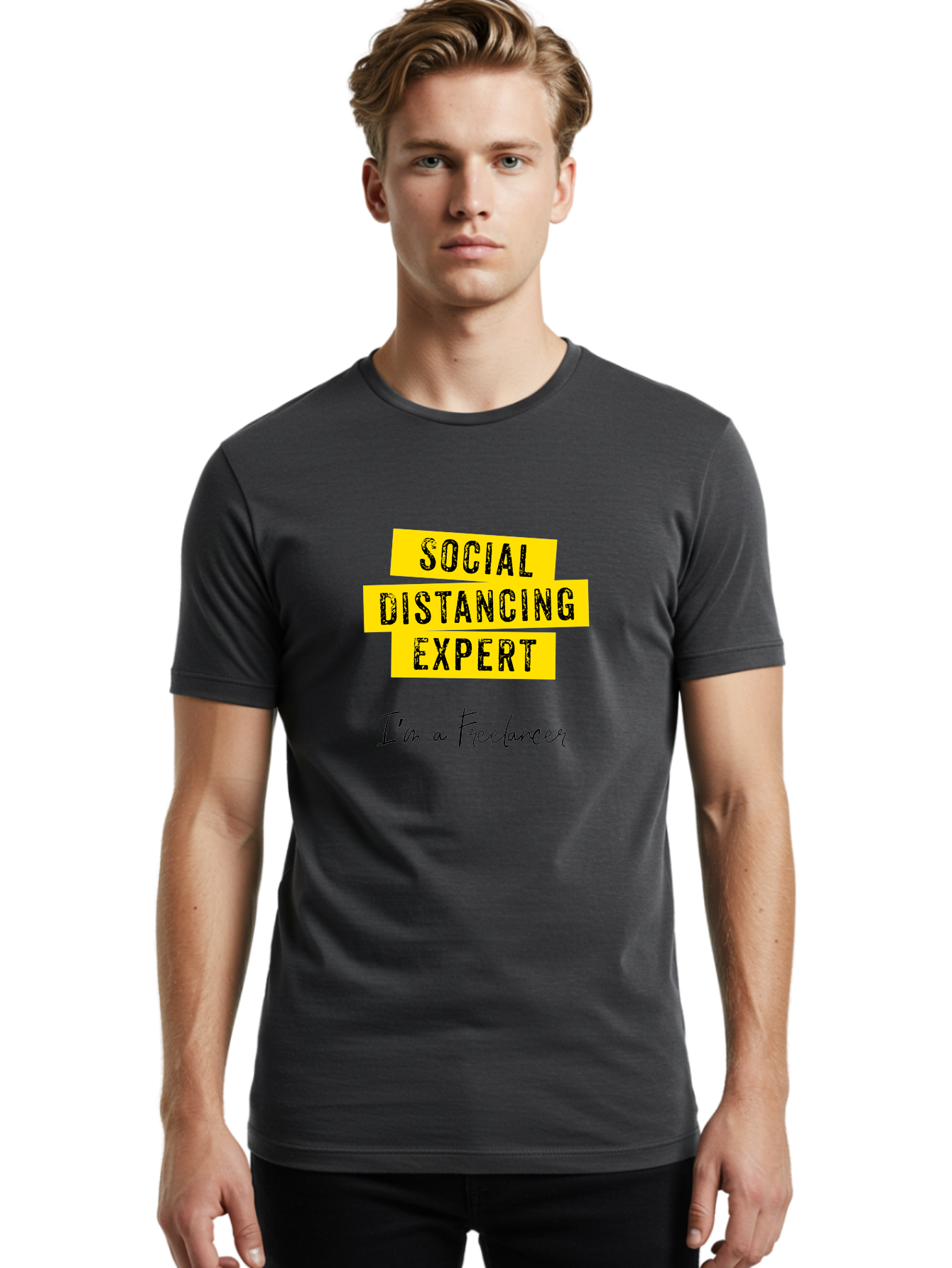 Social-Distancing-Expert Men'S Graphic Tee, 100% Cotton, Comfortable Casual Summer Wear, Machine Washable, Freelancer, Social Distancing Expert, Remote Work, Independent Professional, Flexible Career, Self-Employed, Covid-19, Pandemic Response Aab919