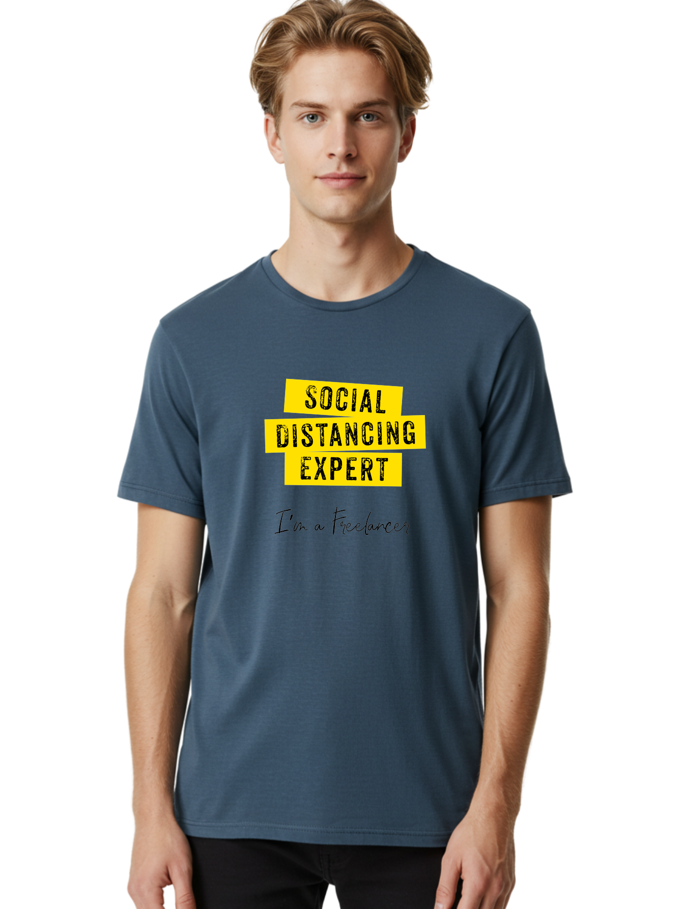 Social-Distancing-Expert Men'S Graphic Tee, 100% Cotton, Comfortable Casual Summer Wear, Machine Washable, Freelancer, Social Distancing Expert, Remote Work, Independent Professional, Flexible Career, Self-Employed, Covid-19, Pandemic Response Aab919