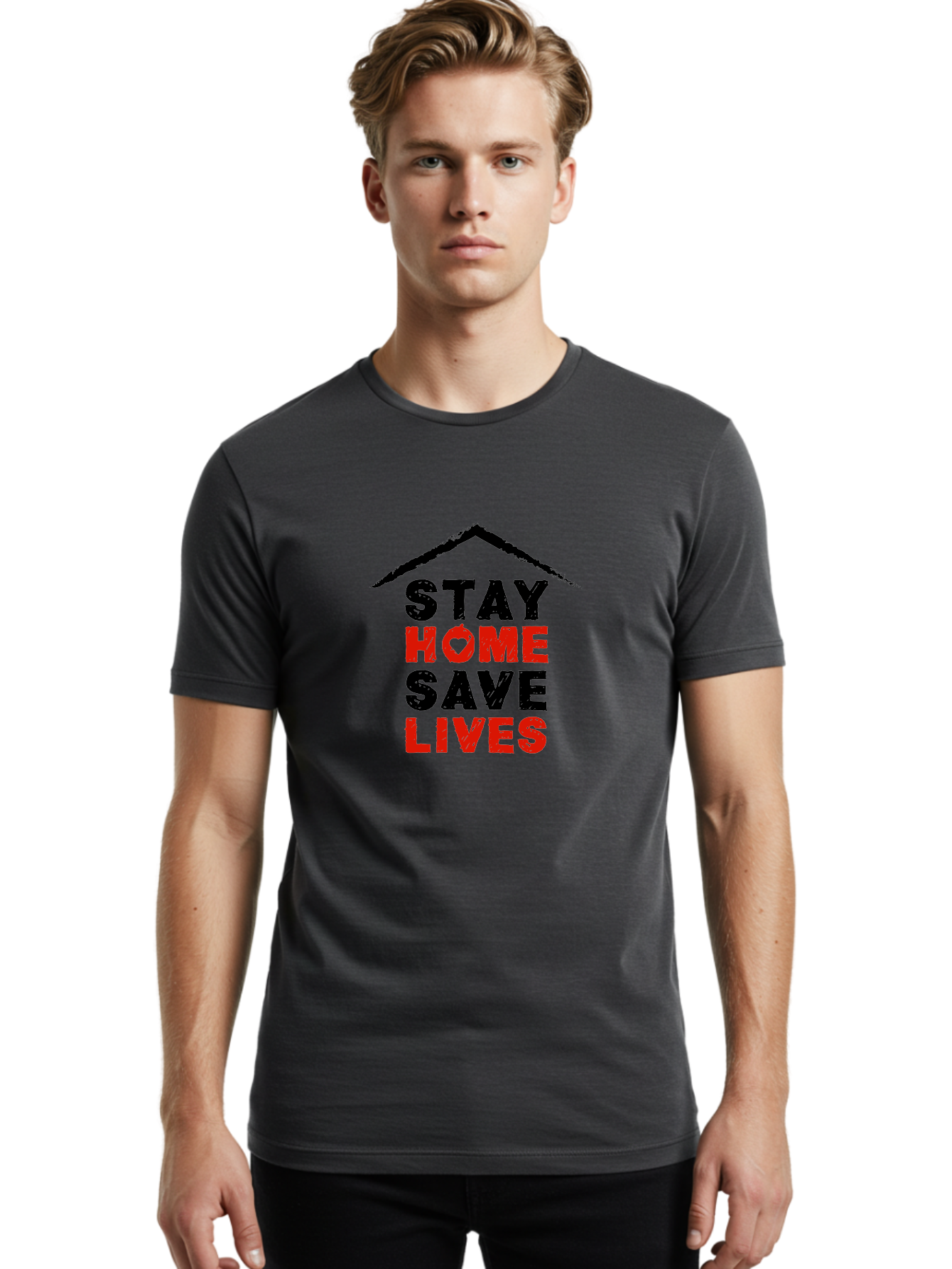 Stay-Home-Save-Lives Men'S Graphic Tee, 100% Cotton, Comfortable Casual Summer Wear, Machine Washable, Stay Home Save Lives, Coronavirus Awareness, Pandemic Safety, Public Health Message, Social Distancing, Covid-19 Prevention, Quarantine, Aab922