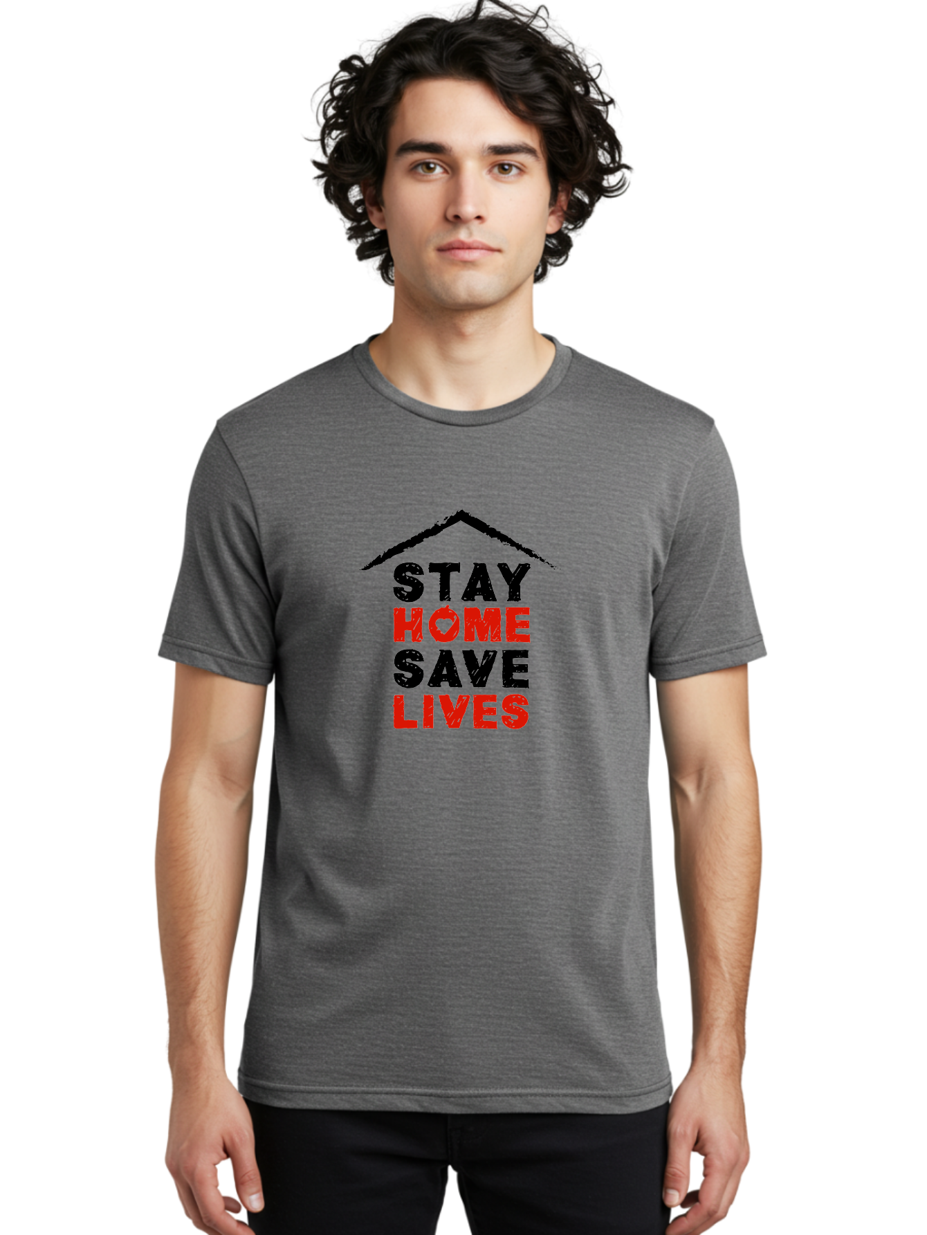 Stay-Home-Save-Lives Men'S Graphic Tee, 100% Cotton, Comfortable Casual Summer Wear, Machine Washable, Stay Home Save Lives, Coronavirus Awareness, Pandemic Safety, Public Health Message, Social Distancing, Covid-19 Prevention, Quarantine, Aab922