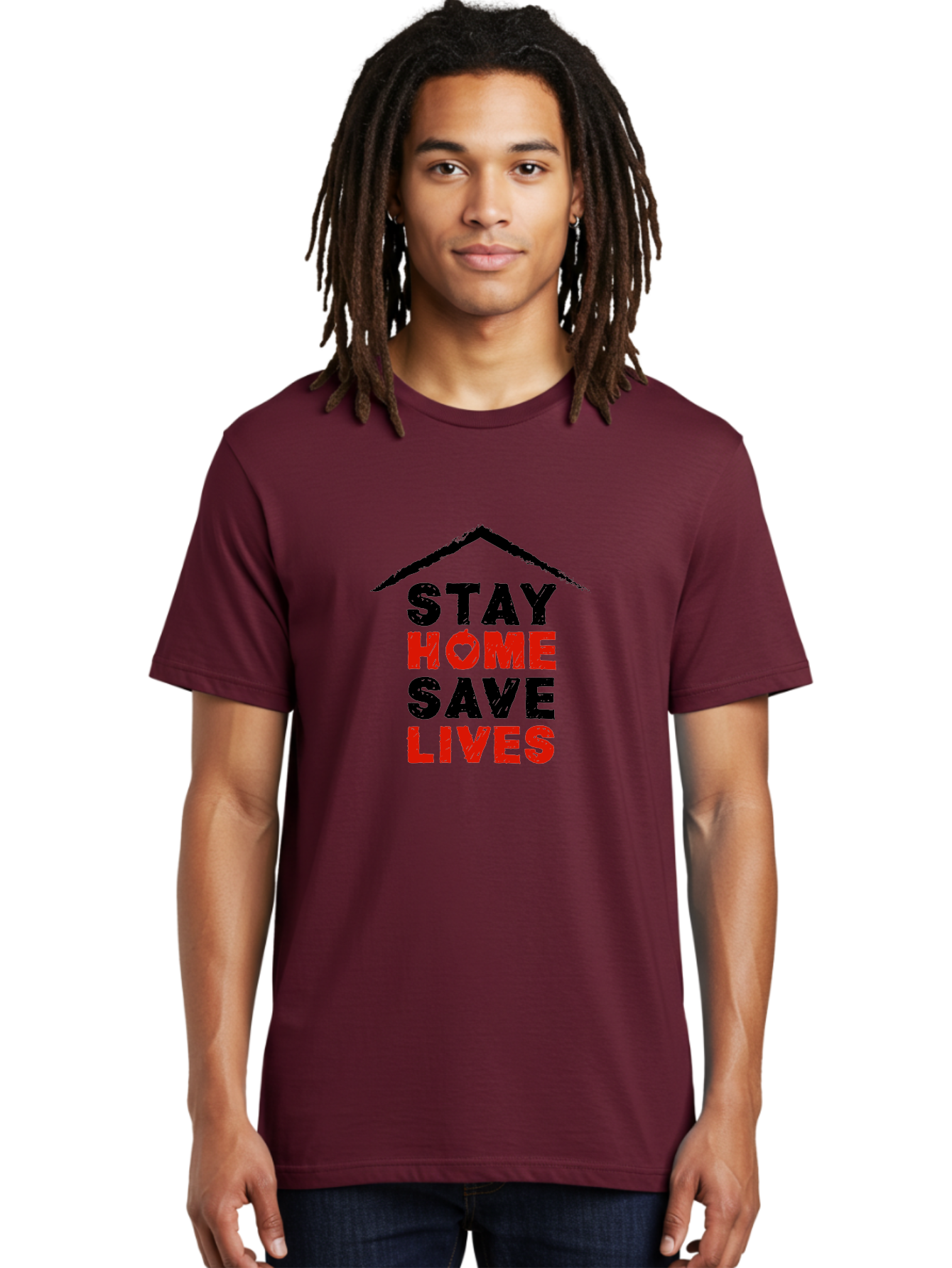 Stay-Home-Save-Lives Men'S Graphic Tee, 100% Cotton, Comfortable Casual Summer Wear, Machine Washable, Stay Home Save Lives, Coronavirus Awareness, Pandemic Safety, Public Health Message, Social Distancing, Covid-19 Prevention, Quarantine, Aab922