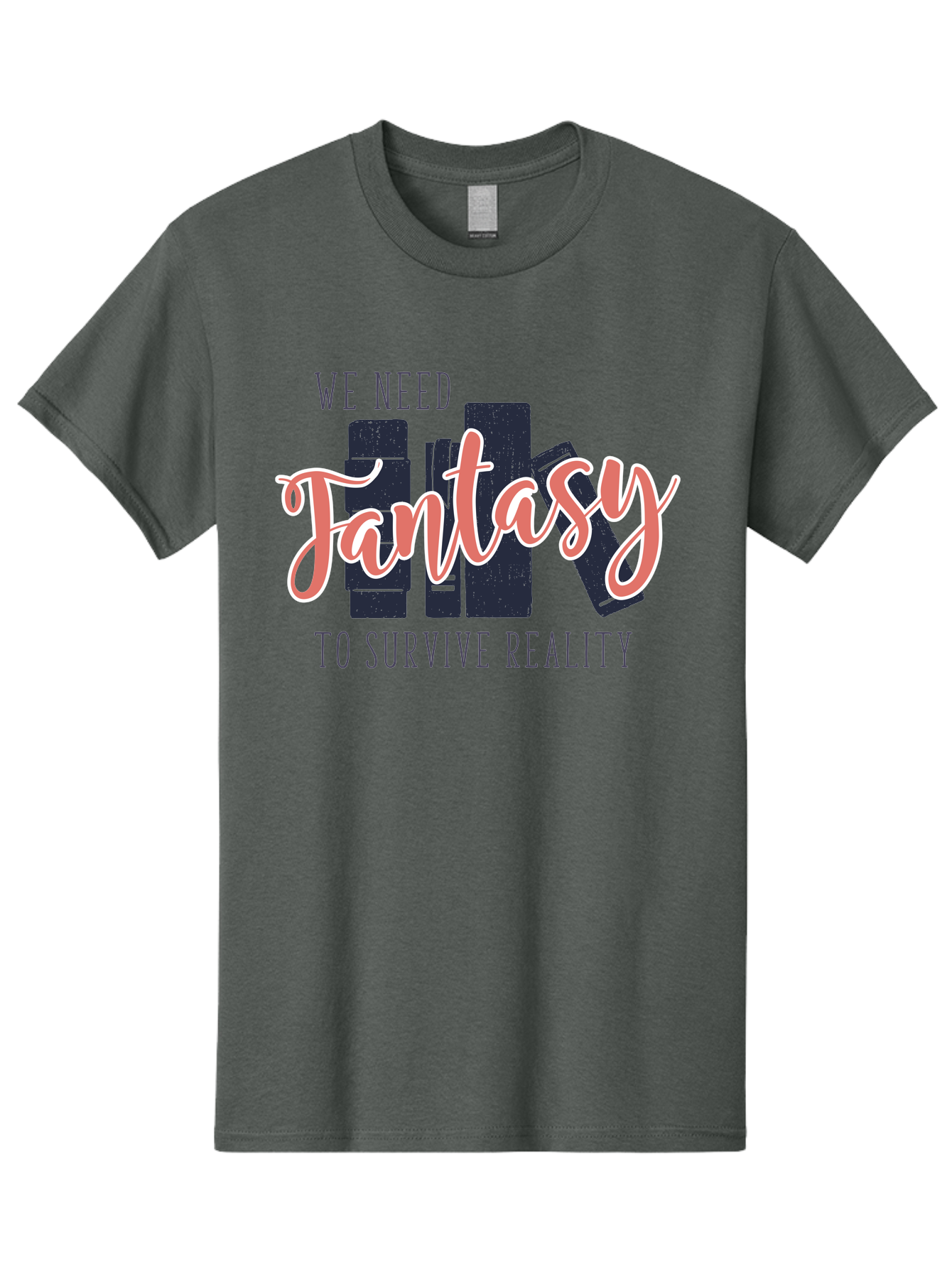 We-Need-Fantasy-To-Survive-Reality Men'S Graphic Tee, 100% Cotton, Comfortable Casual Summer Wear, Machine Washable, Fantasy Books, Book Lovers, Escapism, Fiction Novels, Imaginative Worlds, Inspirational Quotes, Literary Art Aab925