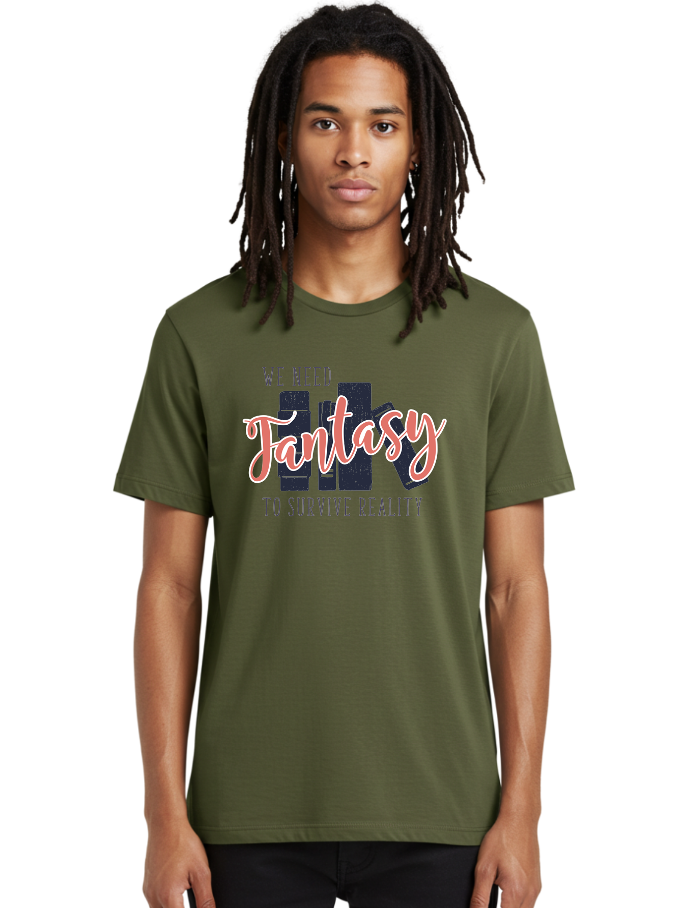 We-Need-Fantasy-To-Survive-Reality Men'S Graphic Tee, 100% Cotton, Comfortable Casual Summer Wear, Machine Washable, Fantasy Books, Book Lovers, Escapism, Fiction Novels, Imaginative Worlds, Inspirational Quotes, Literary Art Aab925
