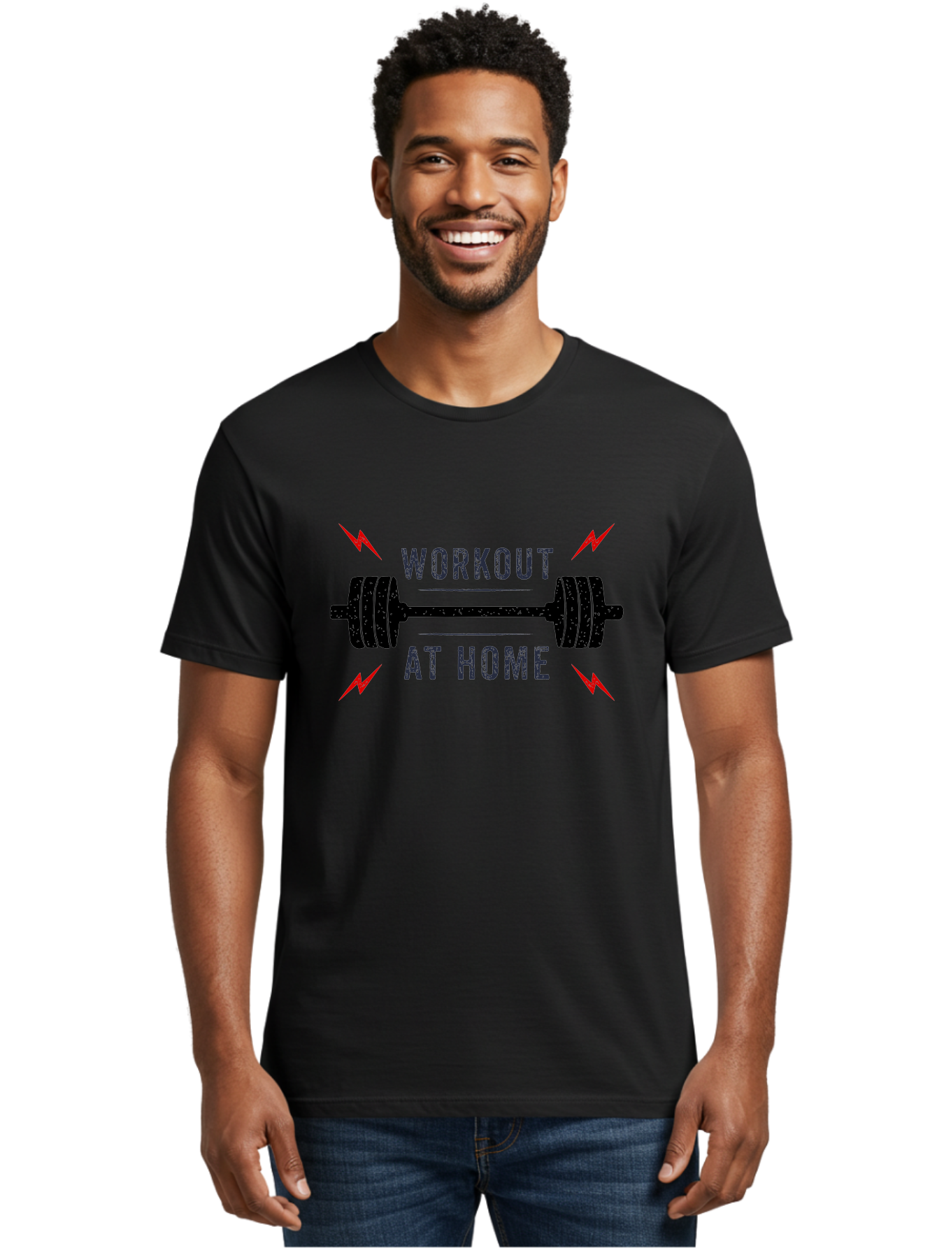 Workout-At-Home Men'S Graphic Tee, 100% Cotton, Comfortable Casual Summer Wear, Machine Washable, Home Workout, Fitness Motivation, Gym At Home, Exercise Routine, Weightlifting, Dumbbell Workout, Fitness Inspiration, Workout At Home Aab926