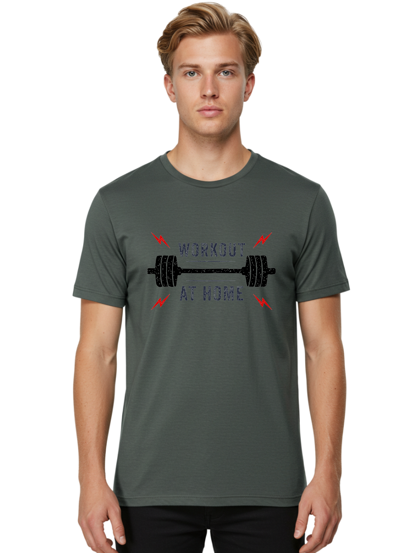 Workout-At-Home Men'S Graphic Tee, 100% Cotton, Comfortable Casual Summer Wear, Machine Washable, Home Workout, Fitness Motivation, Gym At Home, Exercise Routine, Weightlifting, Dumbbell Workout, Fitness Inspiration, Workout At Home Aab926