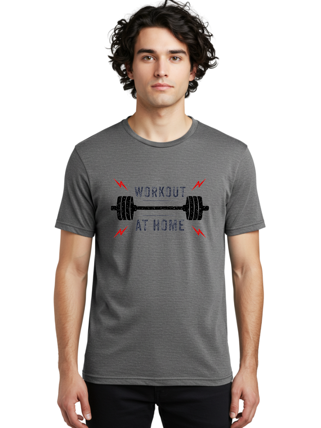 Workout-At-Home Men'S Graphic Tee, 100% Cotton, Comfortable Casual Summer Wear, Machine Washable, Home Workout, Fitness Motivation, Gym At Home, Exercise Routine, Weightlifting, Dumbbell Workout, Fitness Inspiration, Workout At Home Aab926