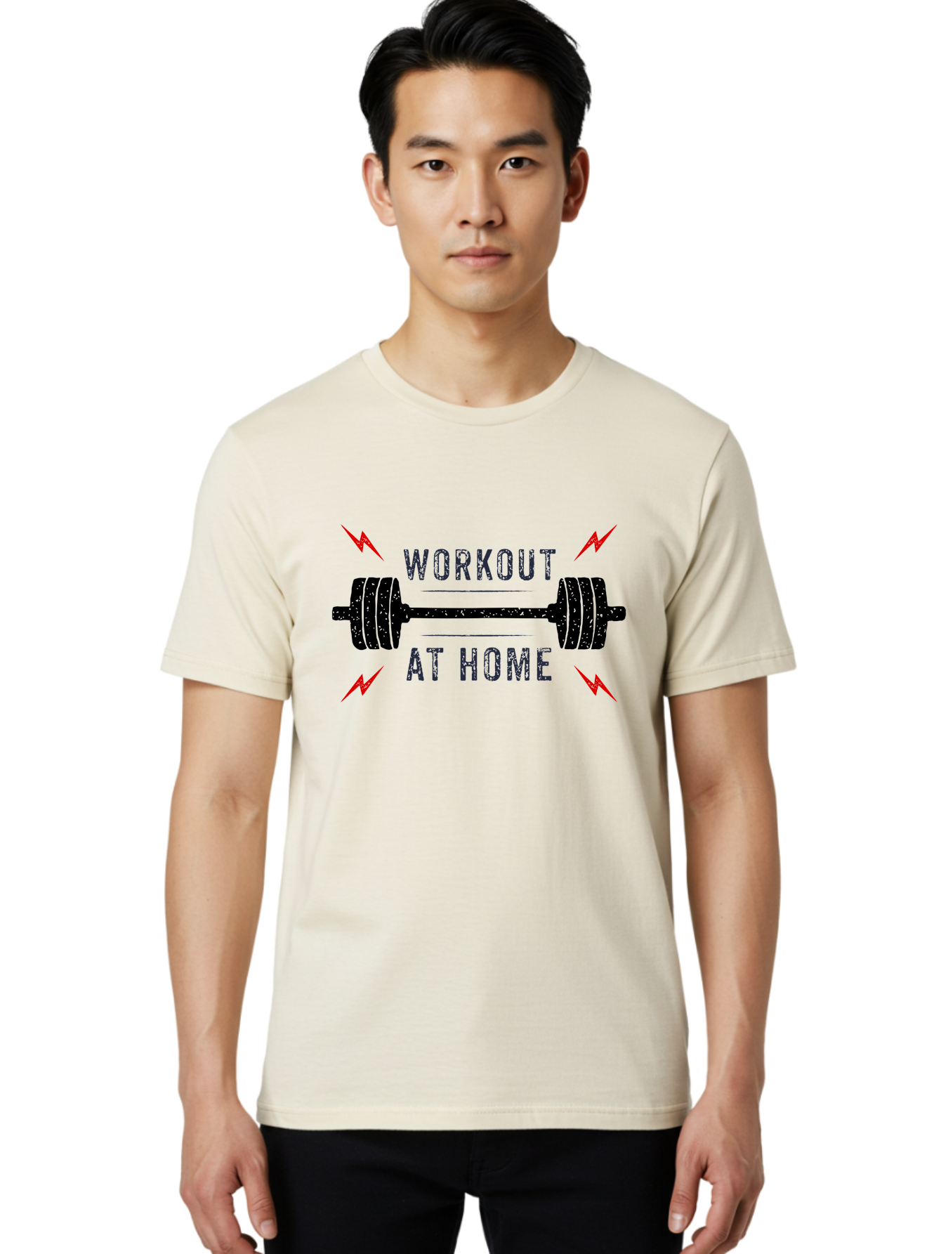 Workout-At-Home Men'S Graphic Tee, 100% Cotton, Comfortable Casual Summer Wear, Machine Washable, Home Workout, Fitness Motivation, Gym At Home, Exercise Routine, Weightlifting, Dumbbell Workout, Fitness Inspiration, Workout At Home Aab926