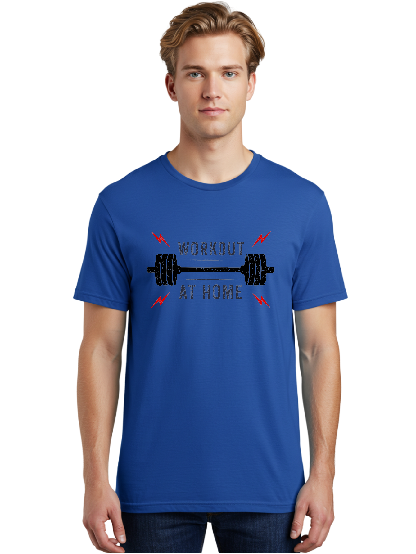 Workout-At-Home Men'S Graphic Tee, 100% Cotton, Comfortable Casual Summer Wear, Machine Washable, Home Workout, Fitness Motivation, Gym At Home, Exercise Routine, Weightlifting, Dumbbell Workout, Fitness Inspiration, Workout At Home Aab926