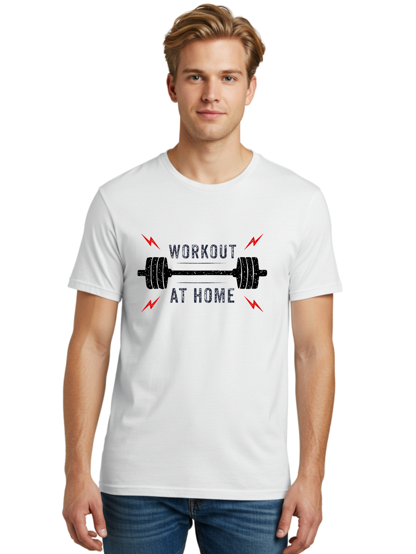 Workout-At-Home Men'S Graphic Tee, 100% Cotton, Comfortable Casual Summer Wear, Machine Washable, Home Workout, Fitness Motivation, Gym At Home, Exercise Routine, Weightlifting, Dumbbell Workout, Fitness Inspiration, Workout At Home Aab926