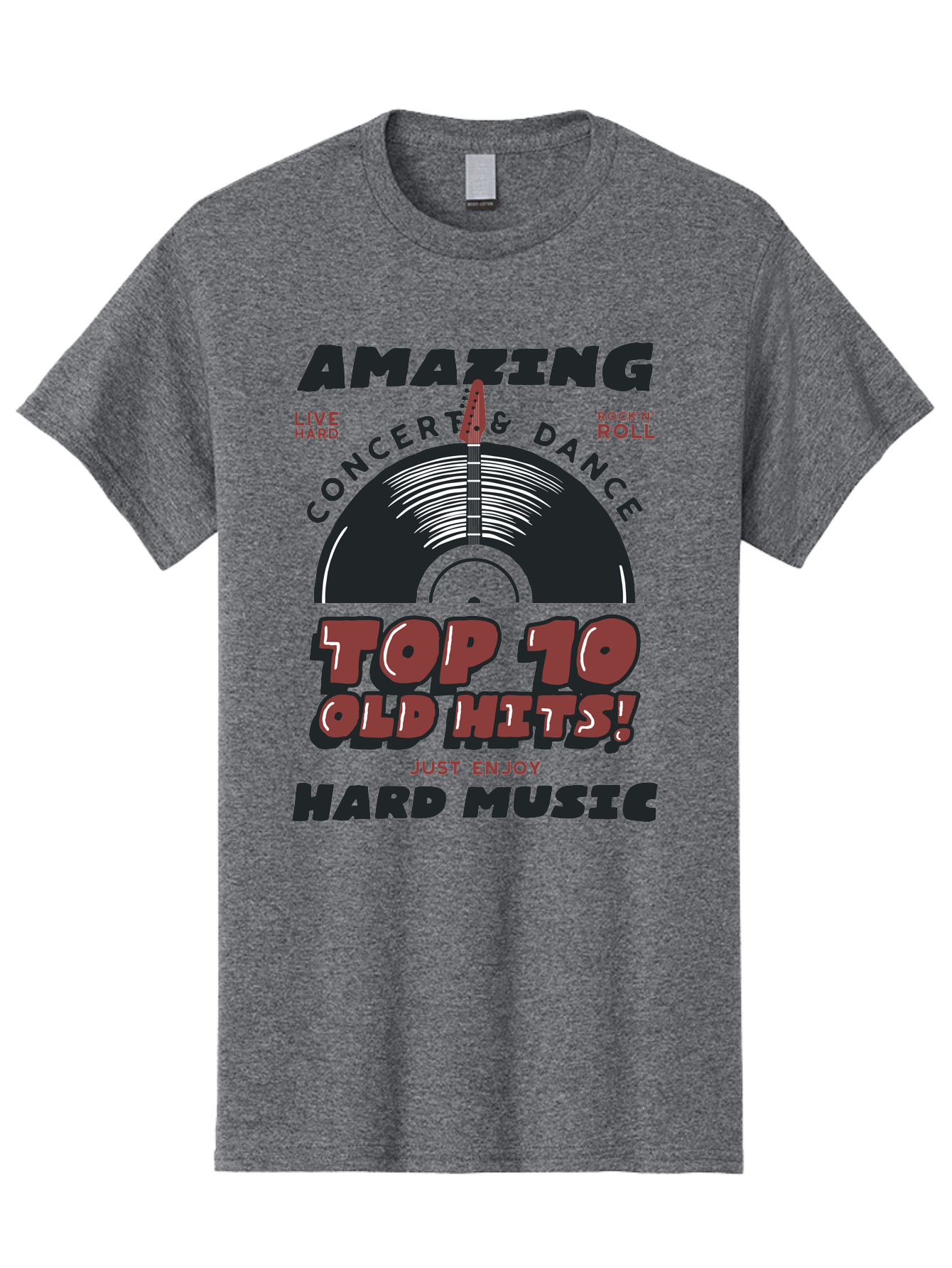Amazing-Concert-Dance Men'S Graphic Tee, 100% Cotton, Comfortable Casual Summer Wear, Machine Washable, Rock And Roll Concert, Top 10 Old Hits, Live Hard, Hard Music, Vintage Records, Concert And Dance, Just Enjoy Aab928