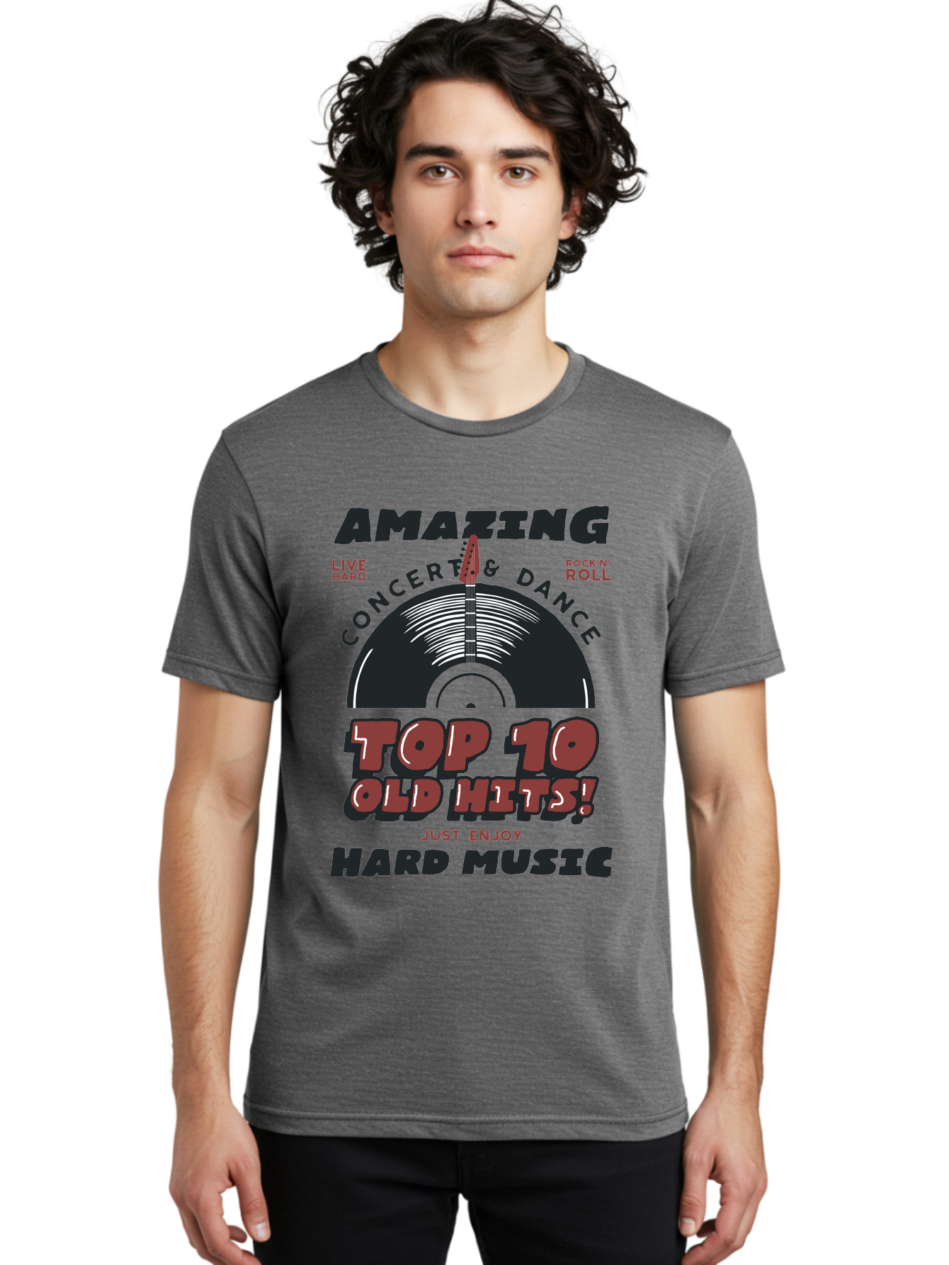 Amazing-Concert-Dance Men'S Graphic Tee, 100% Cotton, Comfortable Casual Summer Wear, Machine Washable, Rock And Roll Concert, Top 10 Old Hits, Live Hard, Hard Music, Vintage Records, Concert And Dance, Just Enjoy Aab928