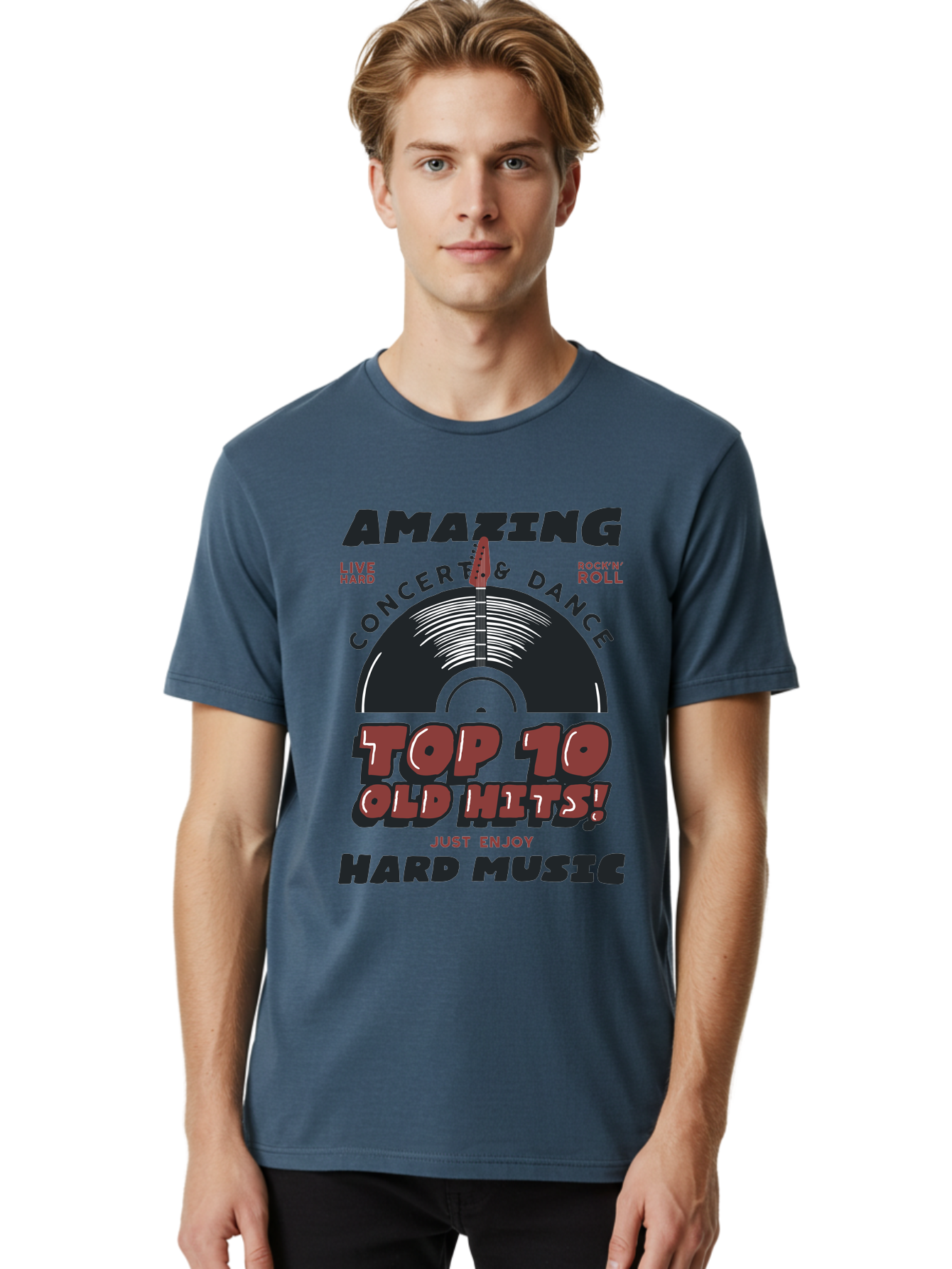 Amazing-Concert-Dance Men'S Graphic Tee, 100% Cotton, Comfortable Casual Summer Wear, Machine Washable, Rock And Roll Concert, Top 10 Old Hits, Live Hard, Hard Music, Vintage Records, Concert And Dance, Just Enjoy Aab928