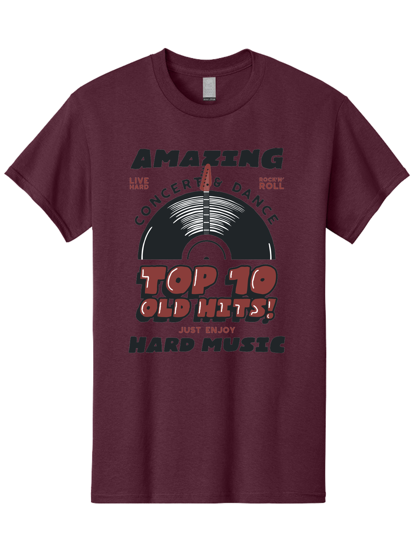 Amazing-Concert-Dance Men'S Graphic Tee, 100% Cotton, Comfortable Casual Summer Wear, Machine Washable, Rock And Roll Concert, Top 10 Old Hits, Live Hard, Hard Music, Vintage Records, Concert And Dance, Just Enjoy Aab928
