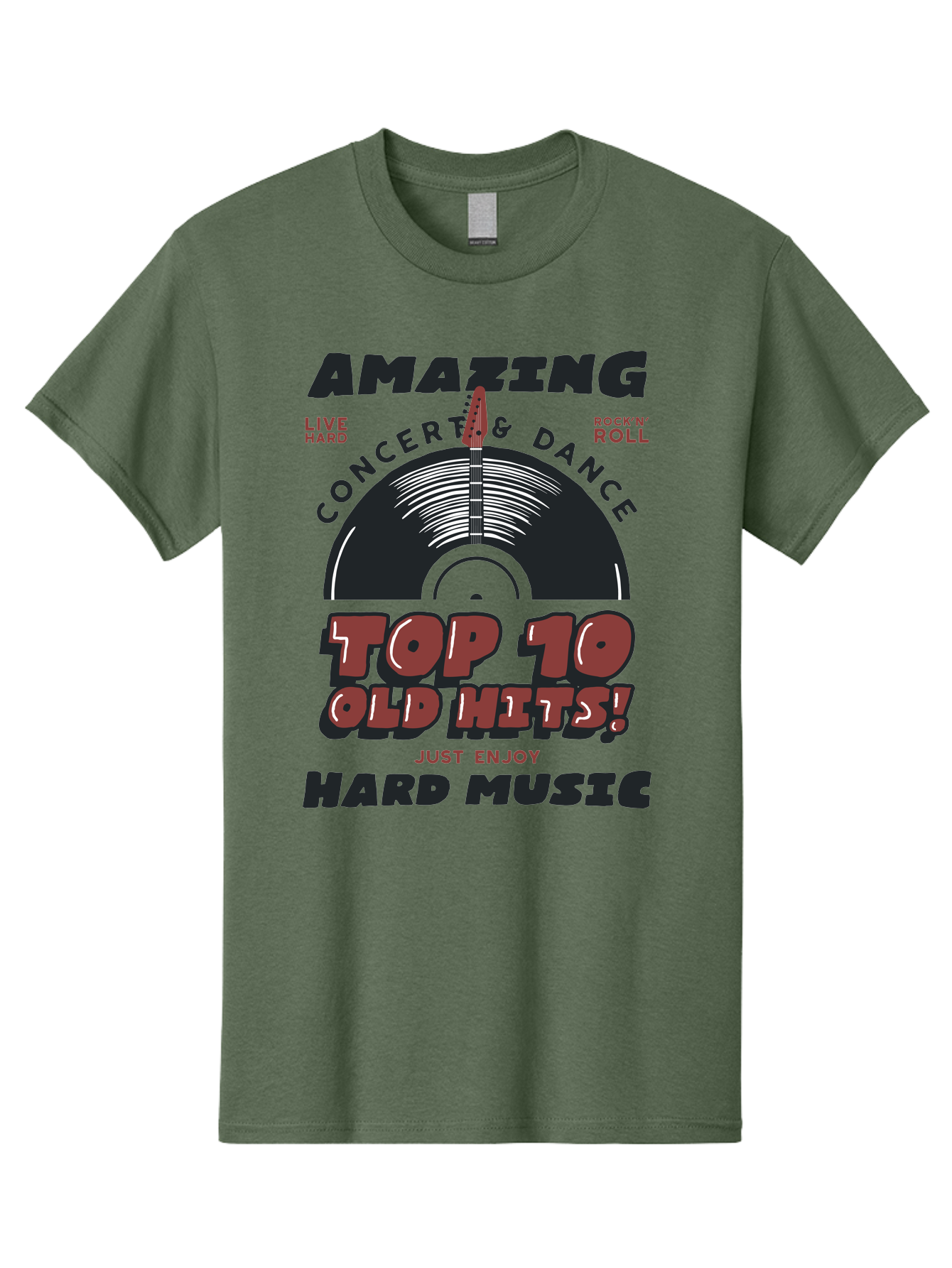 Amazing-Concert-Dance Men'S Graphic Tee, 100% Cotton, Comfortable Casual Summer Wear, Machine Washable, Rock And Roll Concert, Top 10 Old Hits, Live Hard, Hard Music, Vintage Records, Concert And Dance, Just Enjoy Aab928