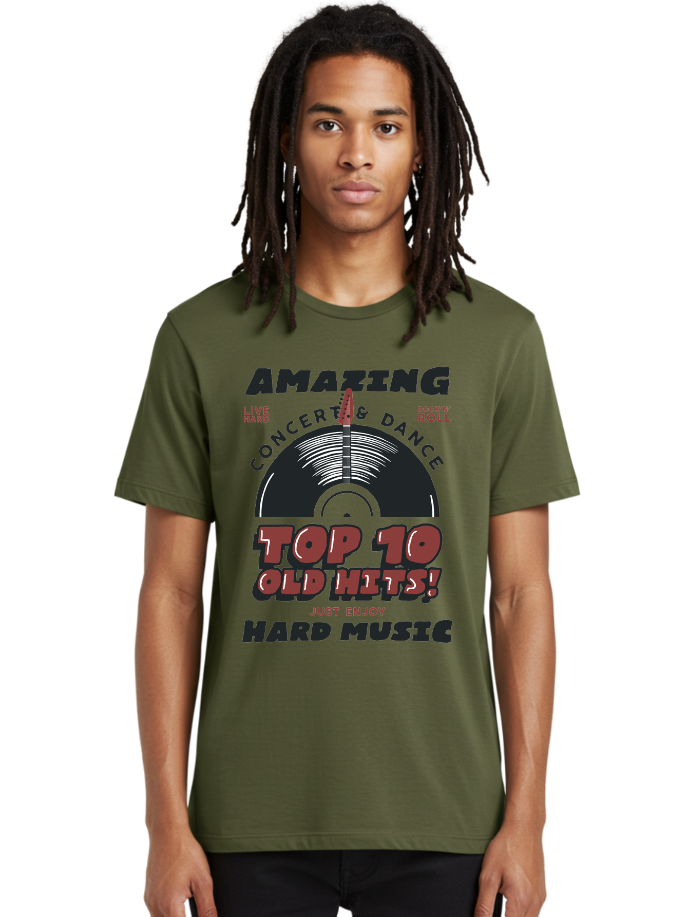 Amazing-Concert-Dance Men'S Graphic Tee, 100% Cotton, Comfortable Casual Summer Wear, Machine Washable, Rock And Roll Concert, Top 10 Old Hits, Live Hard, Hard Music, Vintage Records, Concert And Dance, Just Enjoy Aab928