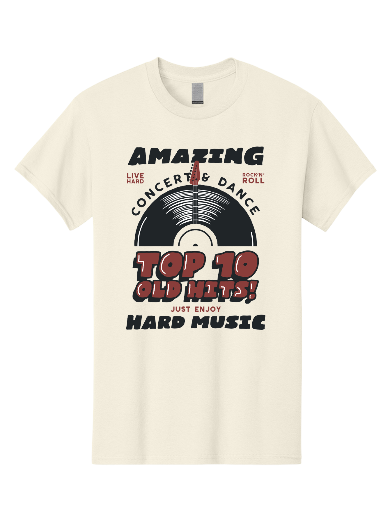 Amazing-Concert-Dance Men'S Graphic Tee, 100% Cotton, Comfortable Casual Summer Wear, Machine Washable, Rock And Roll Concert, Top 10 Old Hits, Live Hard, Hard Music, Vintage Records, Concert And Dance, Just Enjoy Aab928