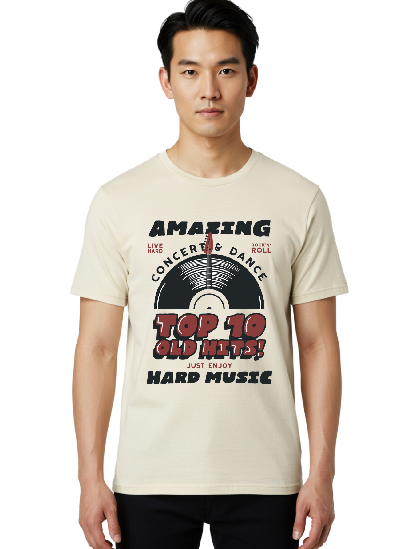 Amazing-Concert-Dance Men'S Graphic Tee, 100% Cotton, Comfortable Casual Summer Wear, Machine Washable, Rock And Roll Concert, Top 10 Old Hits, Live Hard, Hard Music, Vintage Records, Concert And Dance, Just Enjoy Aab928