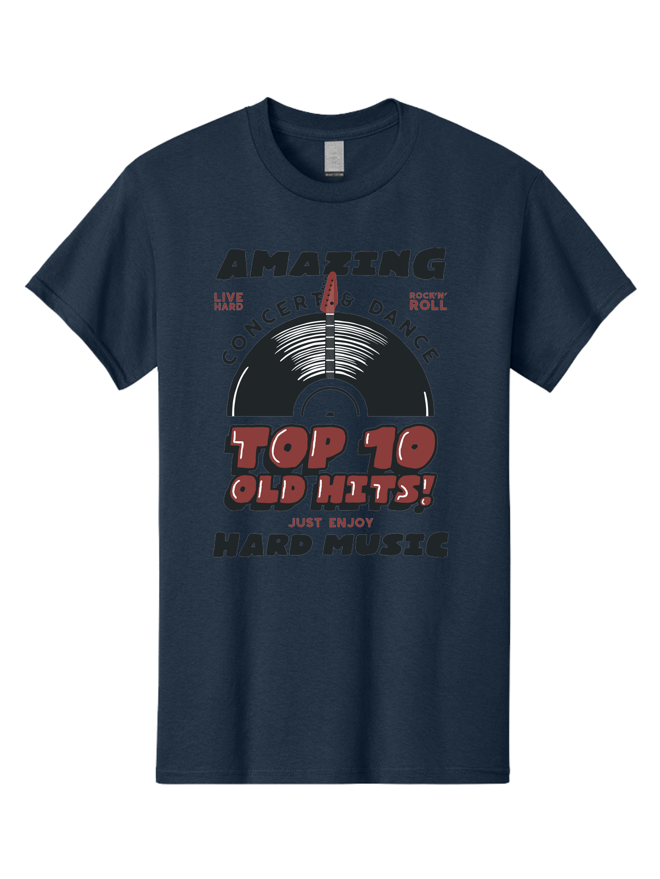 Amazing-Concert-Dance Men'S Graphic Tee, 100% Cotton, Comfortable Casual Summer Wear, Machine Washable, Rock And Roll Concert, Top 10 Old Hits, Live Hard, Hard Music, Vintage Records, Concert And Dance, Just Enjoy Aab928