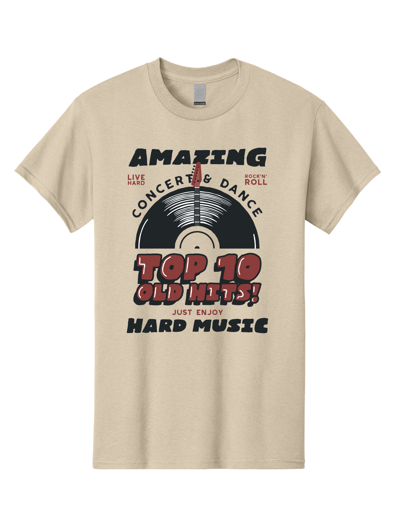 Amazing-Concert-Dance Men'S Graphic Tee, 100% Cotton, Comfortable Casual Summer Wear, Machine Washable, Rock And Roll Concert, Top 10 Old Hits, Live Hard, Hard Music, Vintage Records, Concert And Dance, Just Enjoy Aab928