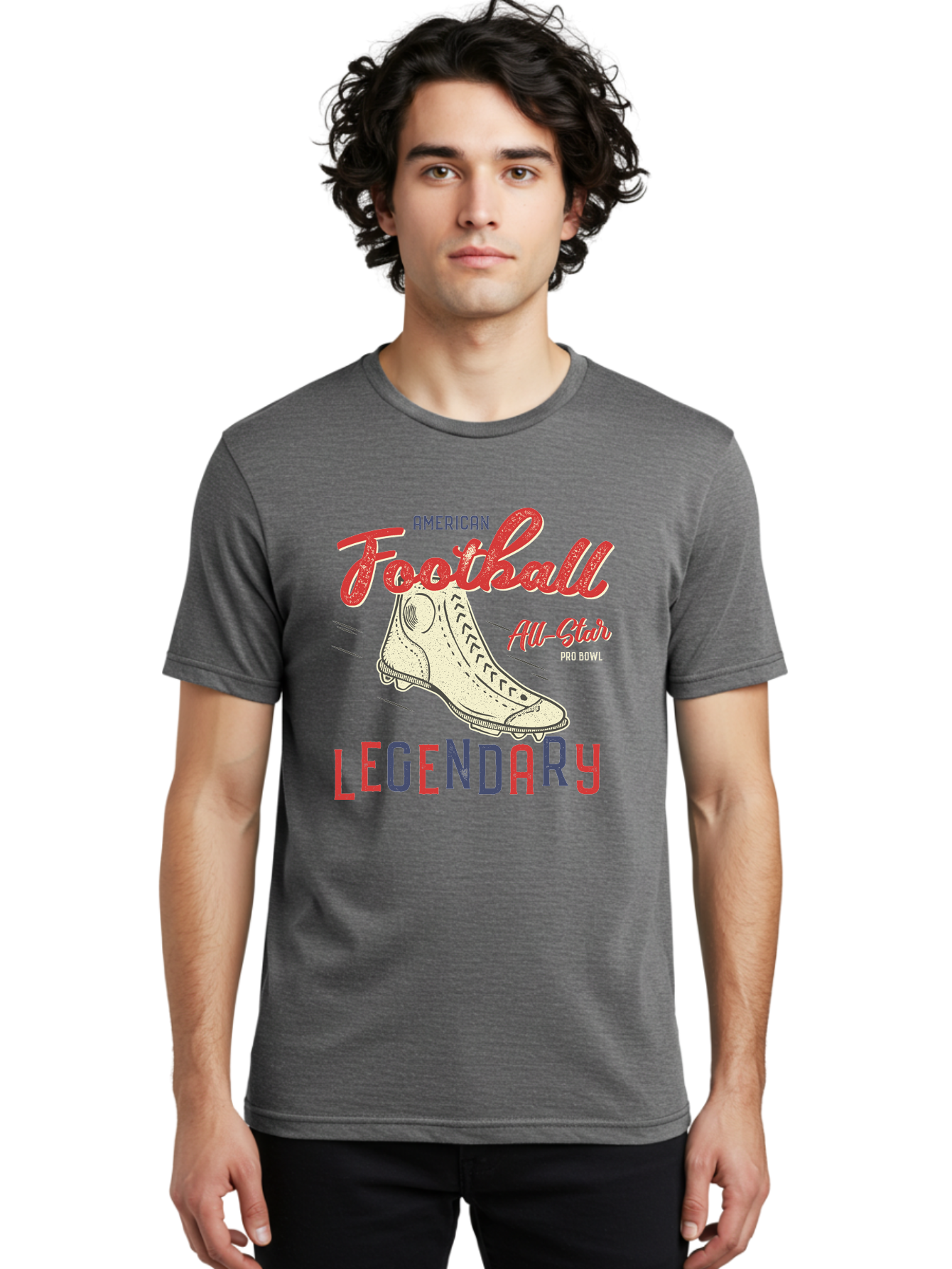 American-Football-Legendary Men'S Graphic Tee, 100% Cotton, Comfortable Casual Summer Wear, Machine Washable, Football Cleat, American Football, Sports Graphic, Legendary Athlete, Pro Bowl, All-Star Game, Sports Apparel, Football Cleats, Aab929
