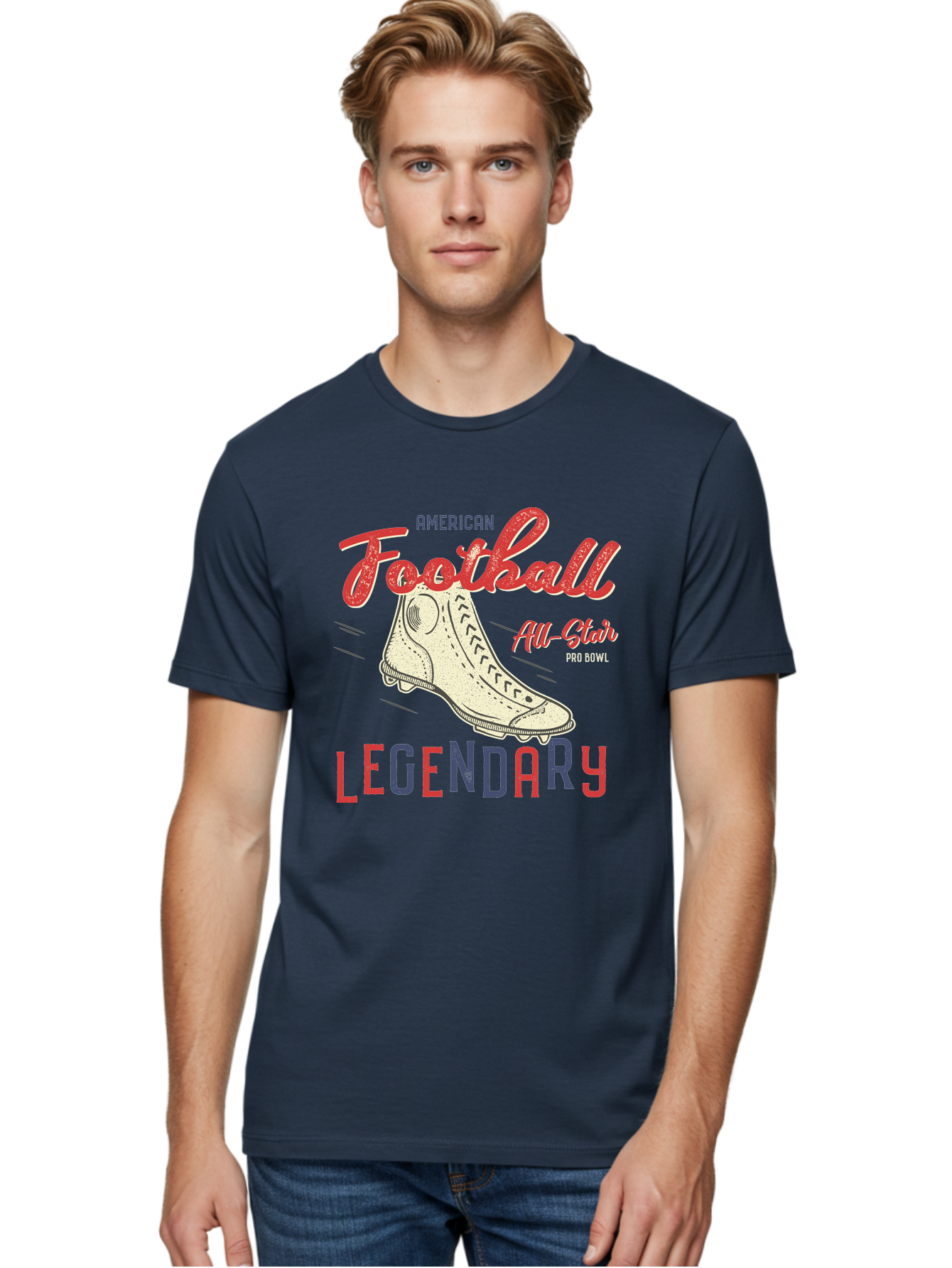 American-Football-Legendary Men'S Graphic Tee, 100% Cotton, Comfortable Casual Summer Wear, Machine Washable, Football Cleat, American Football, Sports Graphic, Legendary Athlete, Pro Bowl, All-Star Game, Sports Apparel, Football Cleats, Aab929