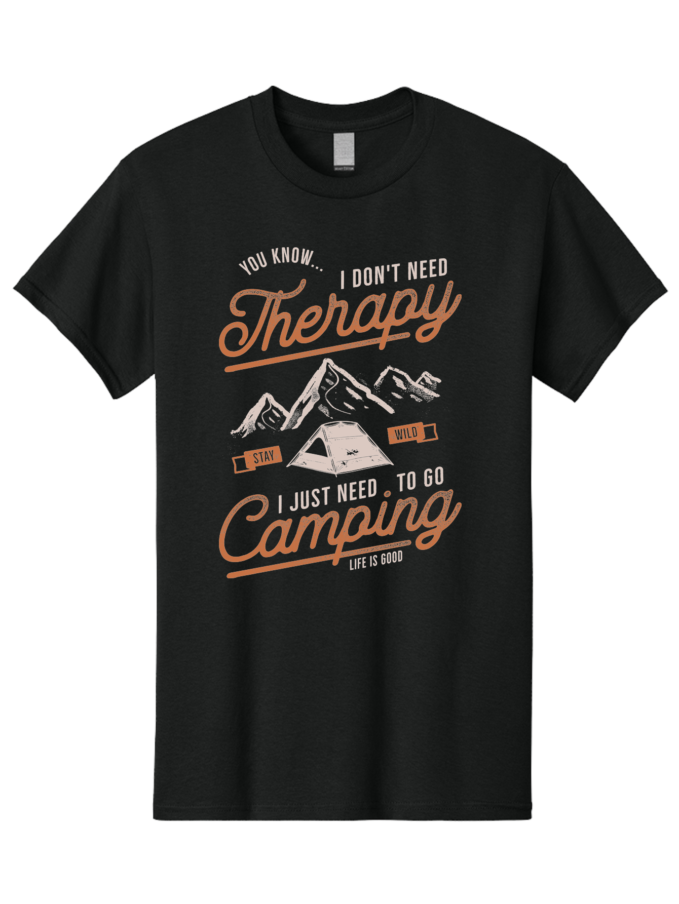 Camping-Therapy-1 Men'S Graphic Tee, 100% Cotton, Comfortable Casual Summer Wear, Machine Washable, Camping Therapy, Outdoor Adventure, Nature Escape, Mountains, Tent, Relaxation, Stress Relief, Wellness, Adventure Seeking, Inspirational Quote Aab930