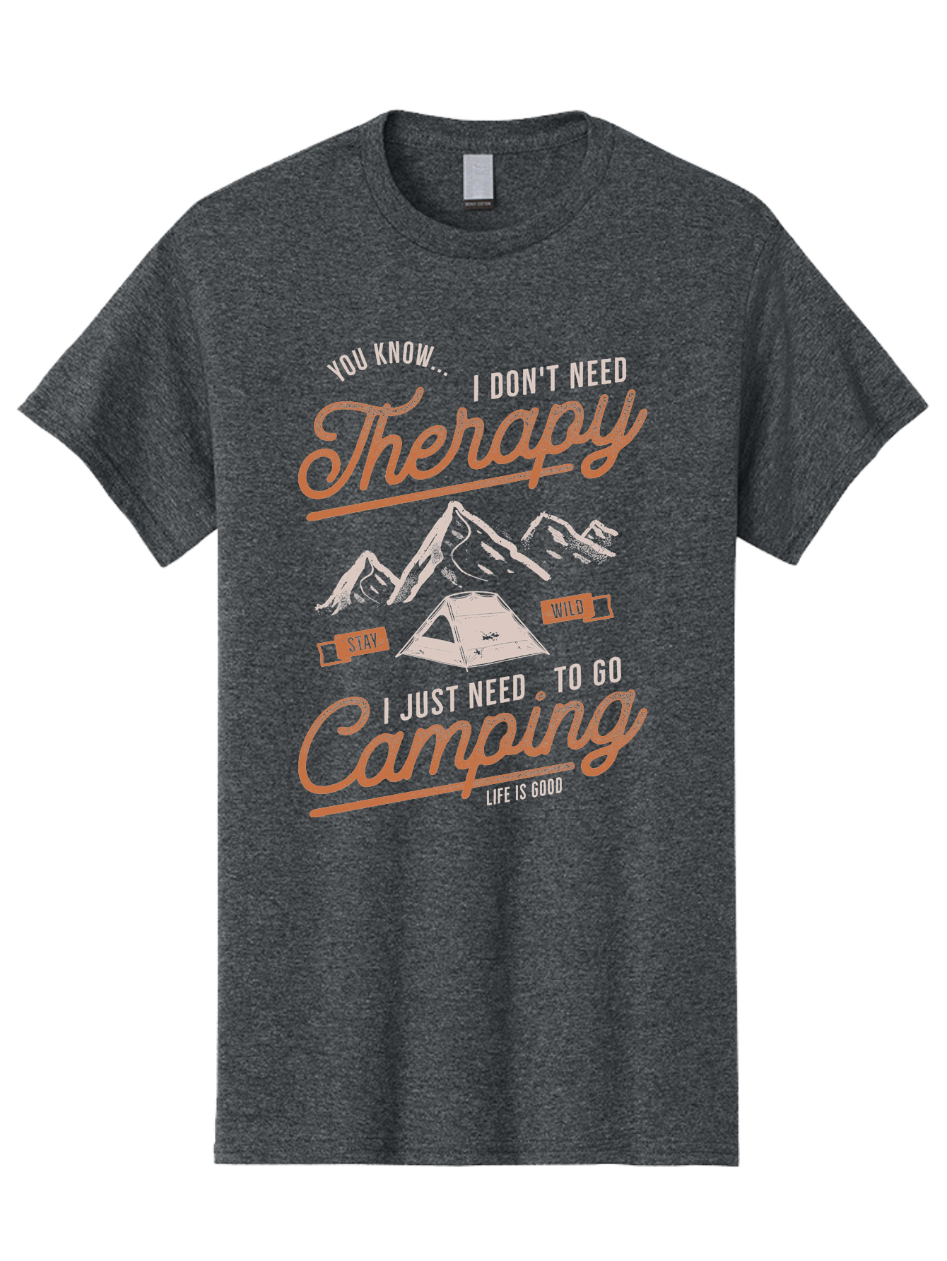Camping-Therapy-1 Men'S Graphic Tee, 100% Cotton, Comfortable Casual Summer Wear, Machine Washable, Camping Therapy, Outdoor Adventure, Nature Escape, Mountains, Tent, Relaxation, Stress Relief, Wellness, Adventure Seeking, Inspirational Quote Aab930