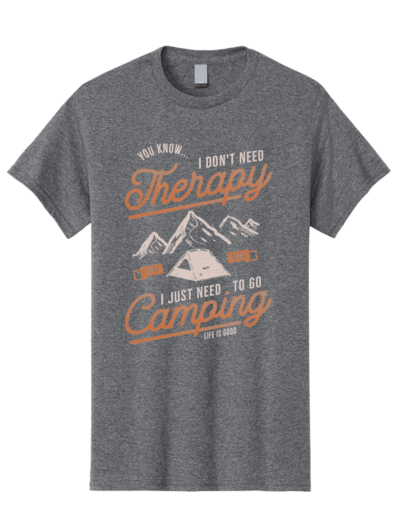 Camping-Therapy-1 Men'S Graphic Tee, 100% Cotton, Comfortable Casual Summer Wear, Machine Washable, Camping Therapy, Outdoor Adventure, Nature Escape, Mountains, Tent, Relaxation, Stress Relief, Wellness, Adventure Seeking, Inspirational Quote Aab930