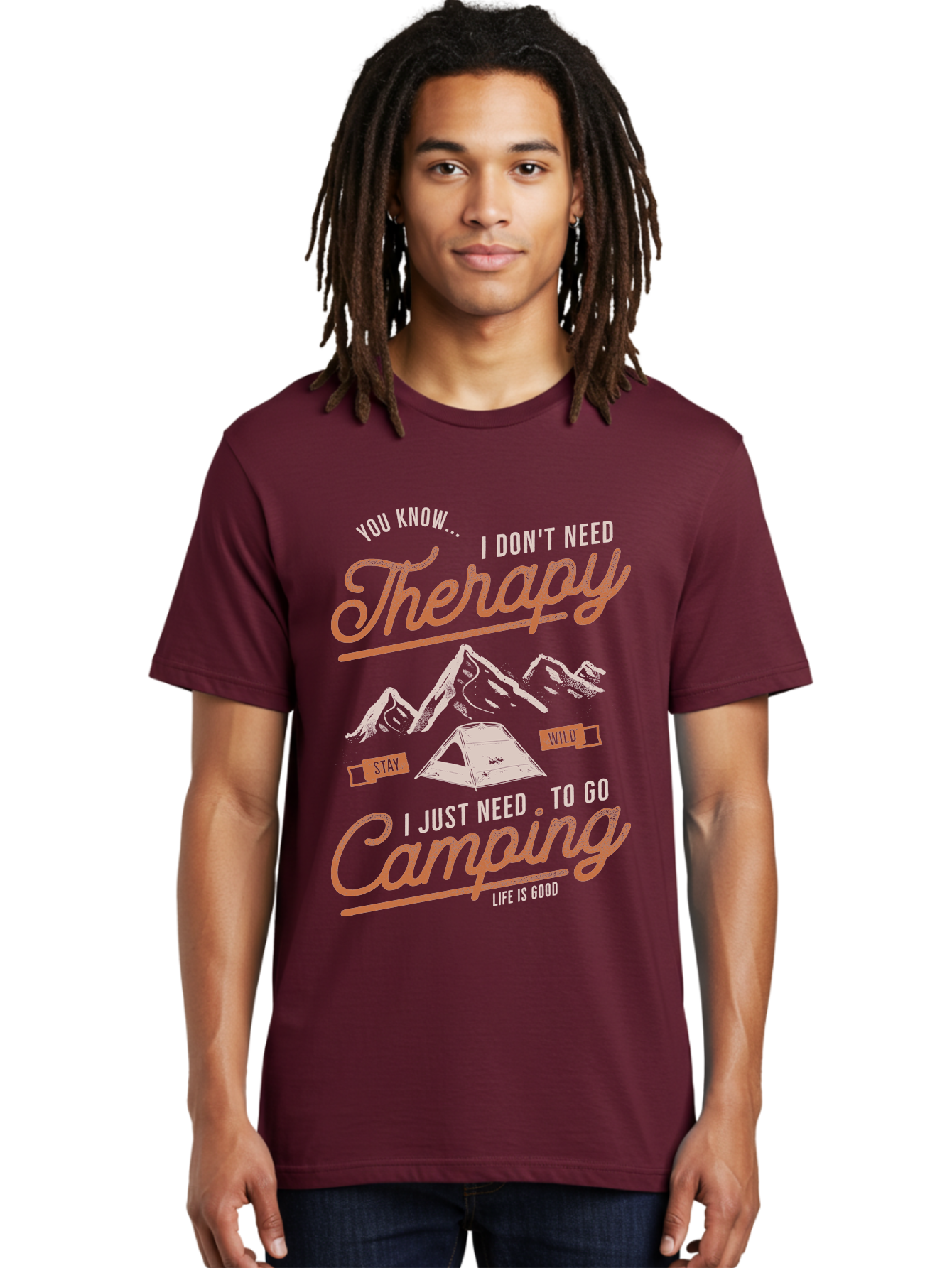 Camping-Therapy-1 Men'S Graphic Tee, 100% Cotton, Comfortable Casual Summer Wear, Machine Washable, Camping Therapy, Outdoor Adventure, Nature Escape, Mountains, Tent, Relaxation, Stress Relief, Wellness, Adventure Seeking, Inspirational Quote Aab930