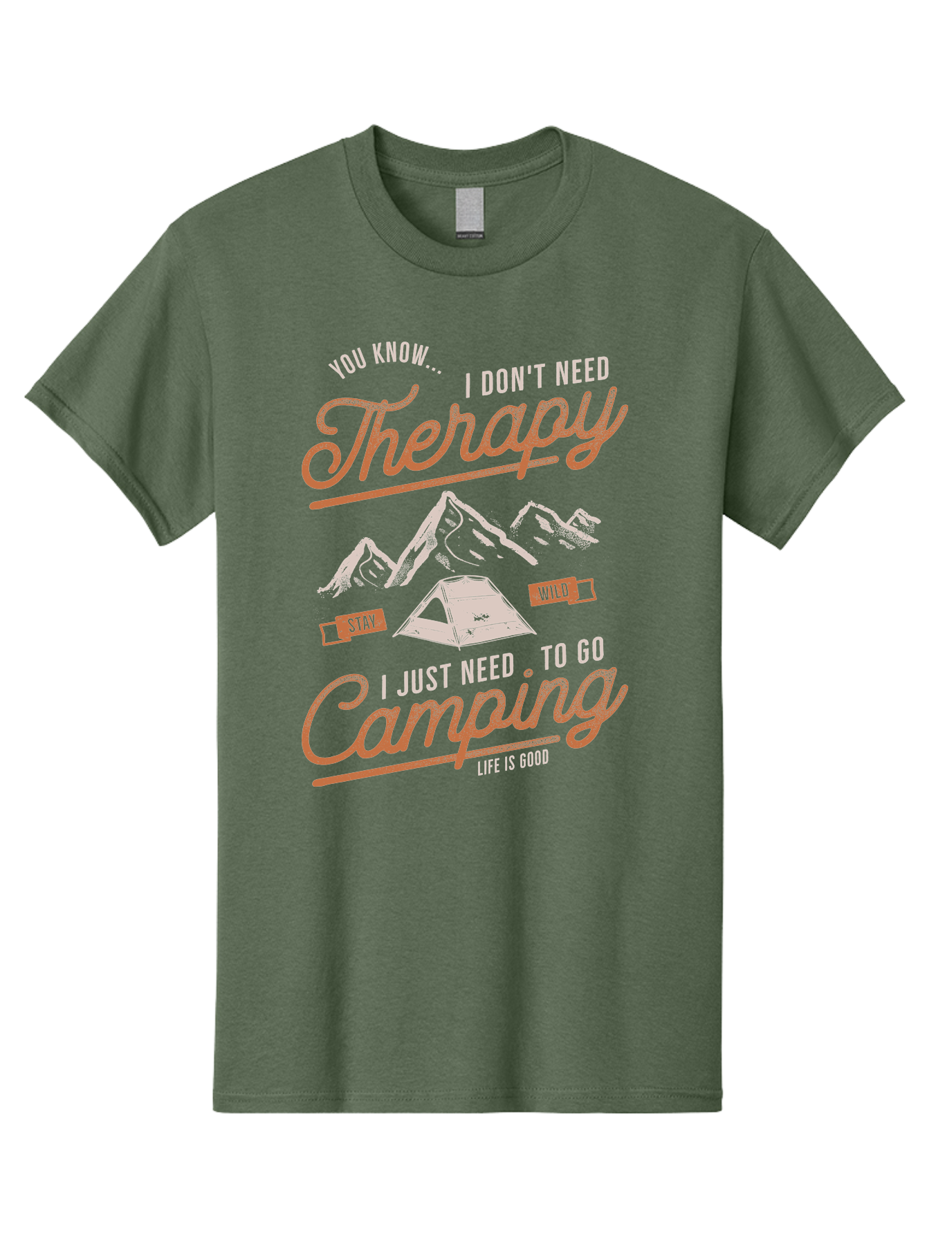 Camping-Therapy-1 Men'S Graphic Tee, 100% Cotton, Comfortable Casual Summer Wear, Machine Washable, Camping Therapy, Outdoor Adventure, Nature Escape, Mountains, Tent, Relaxation, Stress Relief, Wellness, Adventure Seeking, Inspirational Quote Aab930