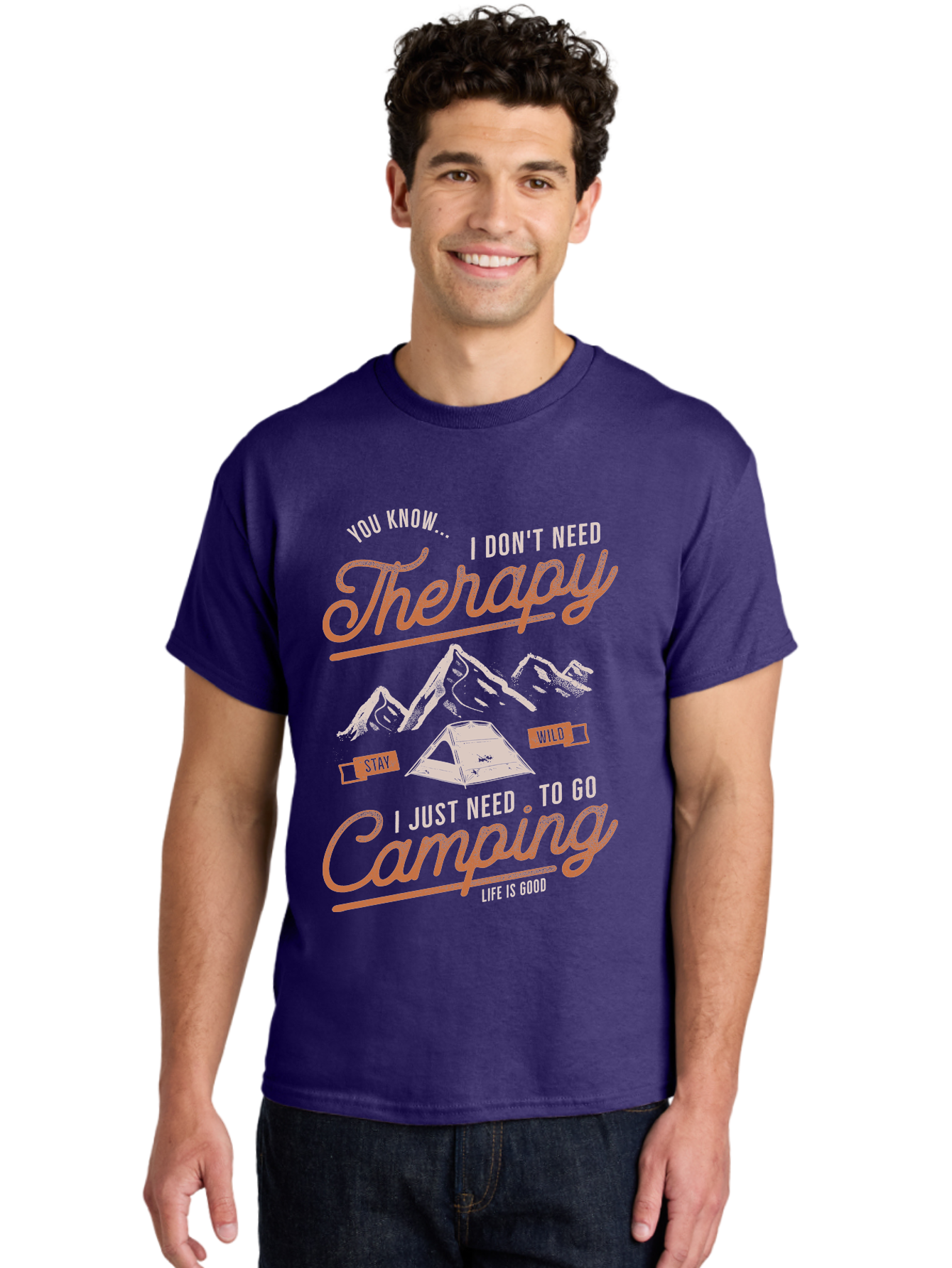 Camping-Therapy-1 Men'S Graphic Tee, 100% Cotton, Comfortable Casual Summer Wear, Machine Washable, Camping Therapy, Outdoor Adventure, Nature Escape, Mountains, Tent, Relaxation, Stress Relief, Wellness, Adventure Seeking, Inspirational Quote Aab930