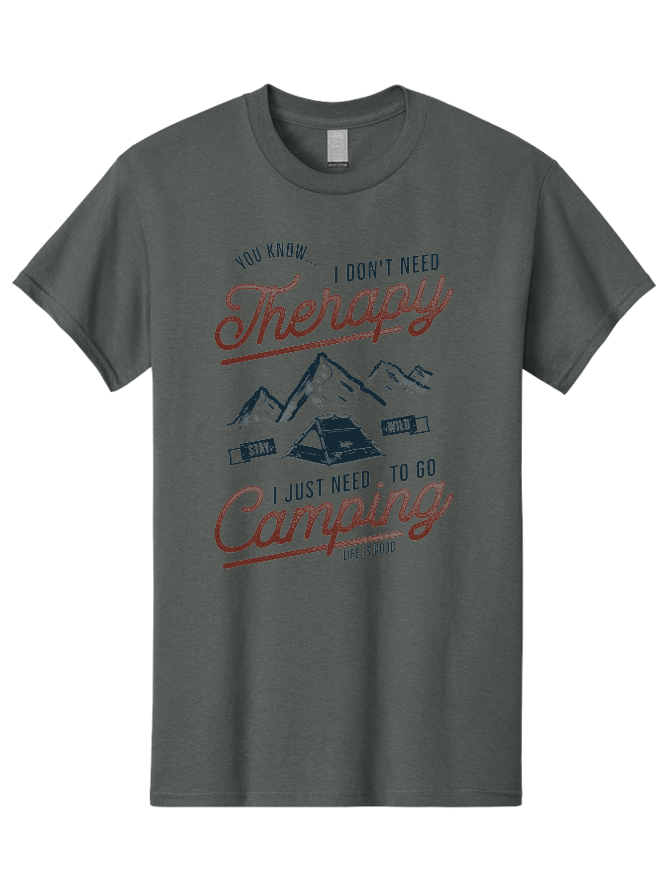 Camping-Therapy Men'S Graphic Tee, 100% Cotton, Comfortable Casual Summer Wear, Machine Washable, Camping Therapy, Outdoor Adventure, Wilderness Escape, Stay Wild, Life Is Good, Nature Therapy, Camping Quotes, Adventure Seeking, Aab931