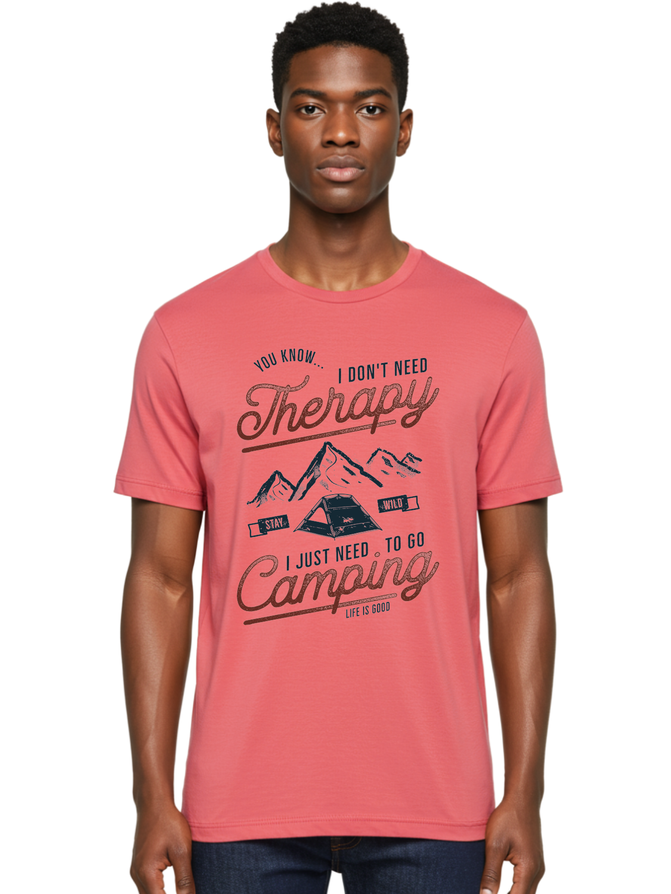 Camping-Therapy Men'S Graphic Tee, 100% Cotton, Comfortable Casual Summer Wear, Machine Washable, Camping Therapy, Outdoor Adventure, Wilderness Escape, Stay Wild, Life Is Good, Nature Therapy, Camping Quotes, Adventure Seeking, Aab931
