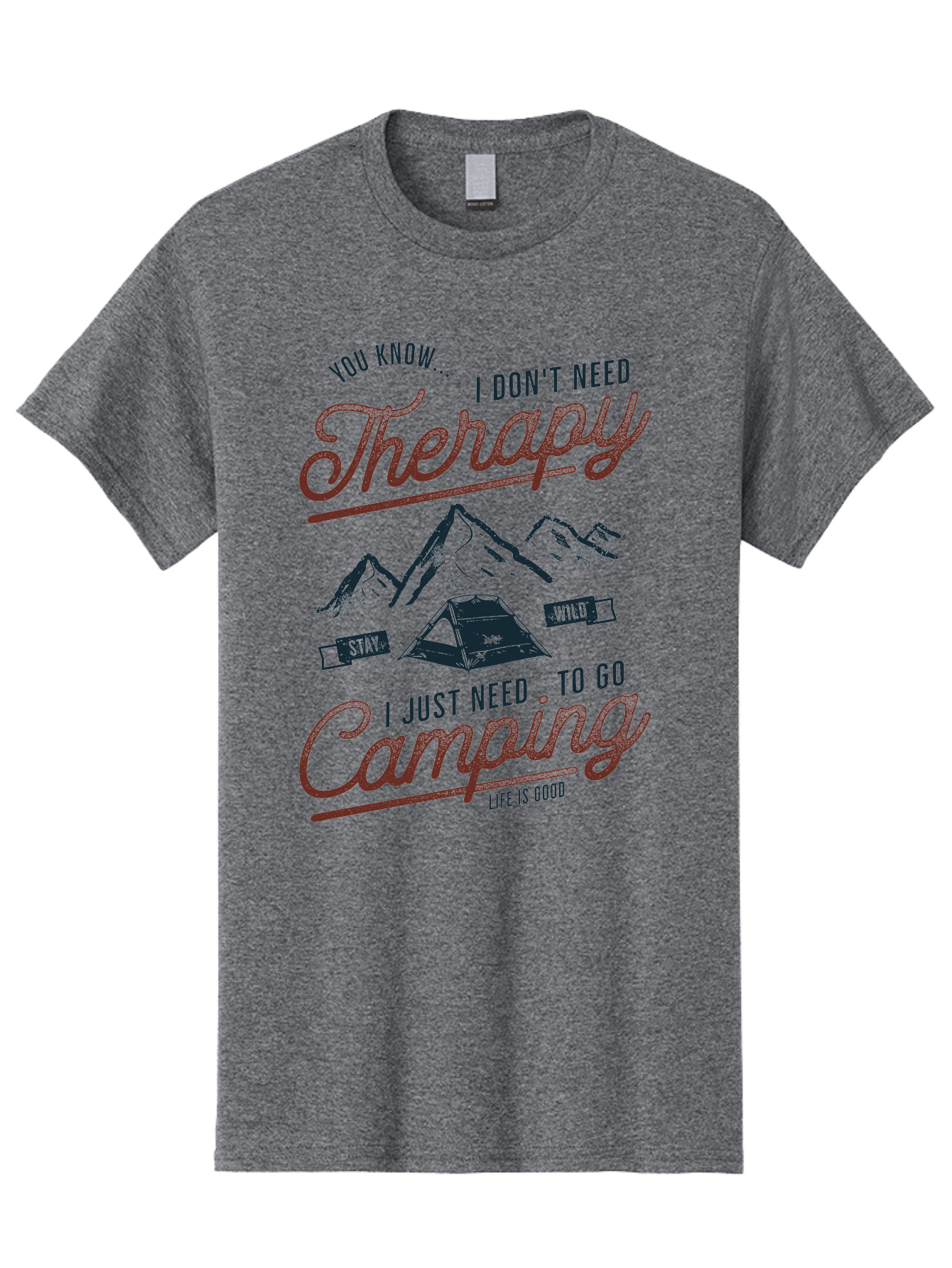 Camping-Therapy Men'S Graphic Tee, 100% Cotton, Comfortable Casual Summer Wear, Machine Washable, Camping Therapy, Outdoor Adventure, Wilderness Escape, Stay Wild, Life Is Good, Nature Therapy, Camping Quotes, Adventure Seeking, Aab931