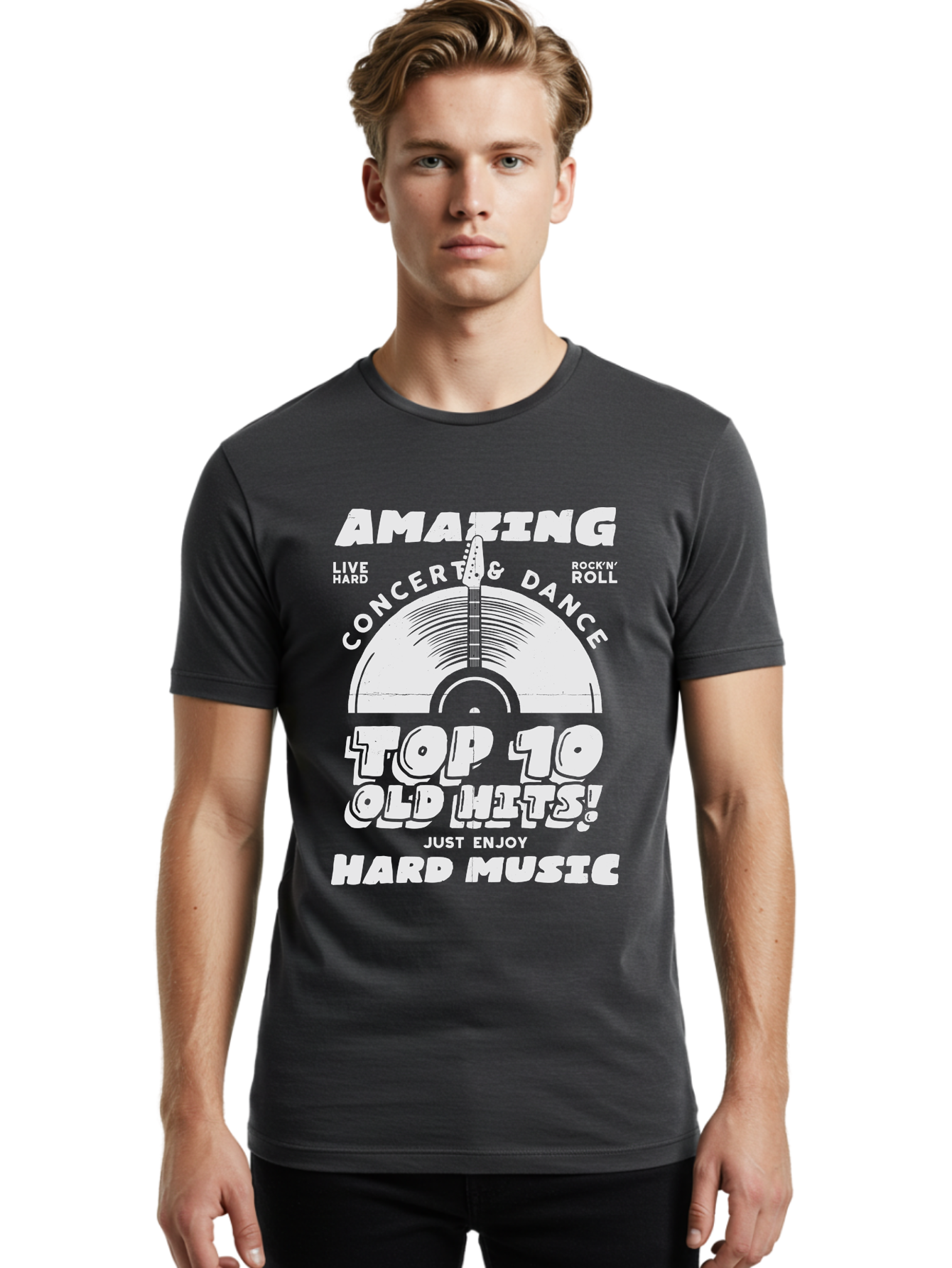 Concert-Dance Men'S Graphic Tee, 100% Cotton, Comfortable Casual Summer Wear, Machine Washable, Concert, Dance, Rock N Roll, Old Hits, Live Hard, Hard Music, Amazing Concert, Top 10 Countdown, Vinyl Record, Energetic Vibes Aab933