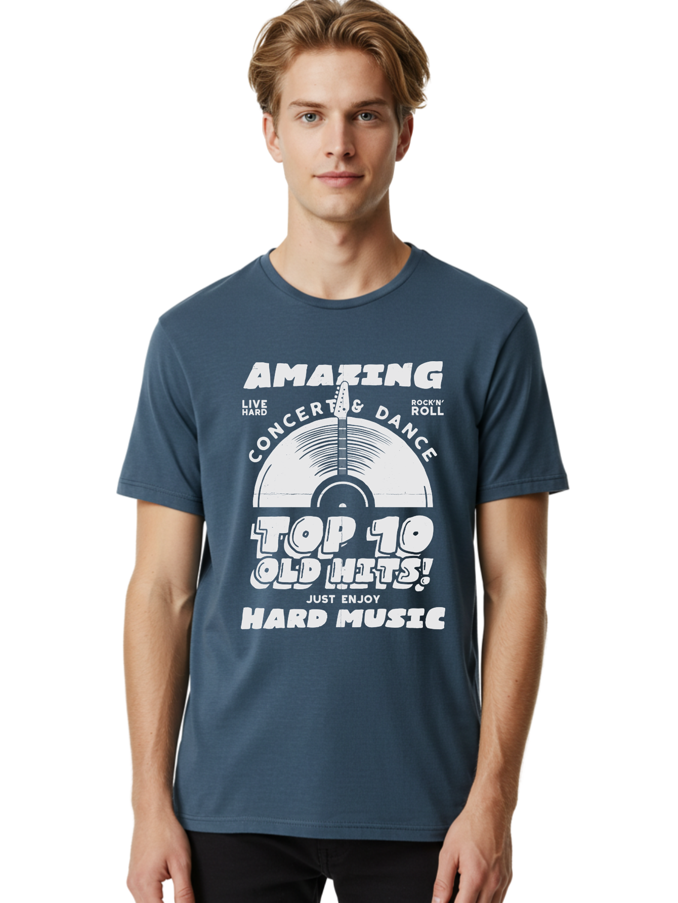 Concert-Dance Men'S Graphic Tee, 100% Cotton, Comfortable Casual Summer Wear, Machine Washable, Concert, Dance, Rock N Roll, Old Hits, Live Hard, Hard Music, Amazing Concert, Top 10 Countdown, Vinyl Record, Energetic Vibes Aab933