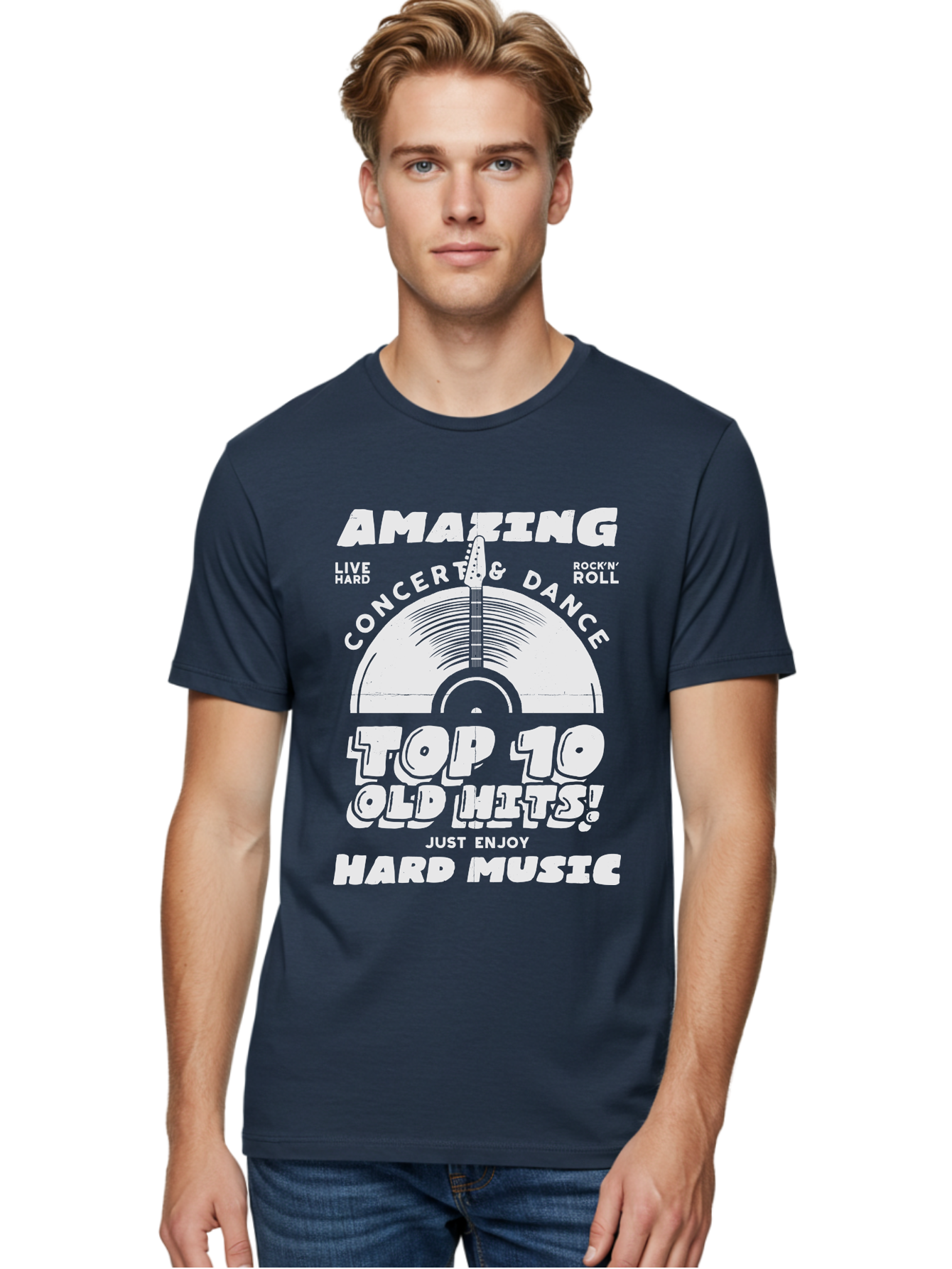 Concert-Dance Men'S Graphic Tee, 100% Cotton, Comfortable Casual Summer Wear, Machine Washable, Concert, Dance, Rock N Roll, Old Hits, Live Hard, Hard Music, Amazing Concert, Top 10 Countdown, Vinyl Record, Energetic Vibes Aab933