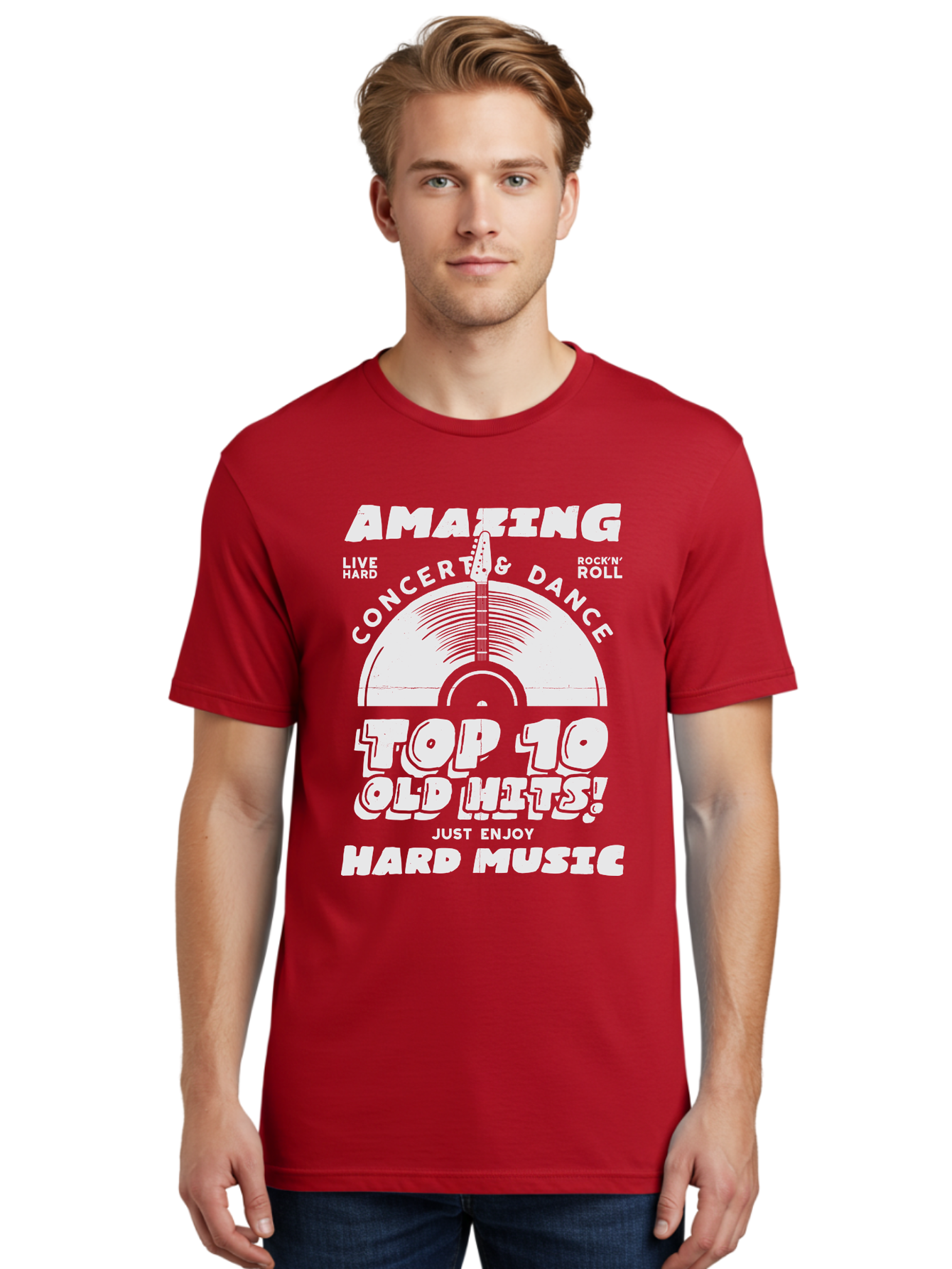 Concert-Dance Men'S Graphic Tee, 100% Cotton, Comfortable Casual Summer Wear, Machine Washable, Concert, Dance, Rock N Roll, Old Hits, Live Hard, Hard Music, Amazing Concert, Top 10 Countdown, Vinyl Record, Energetic Vibes Aab933