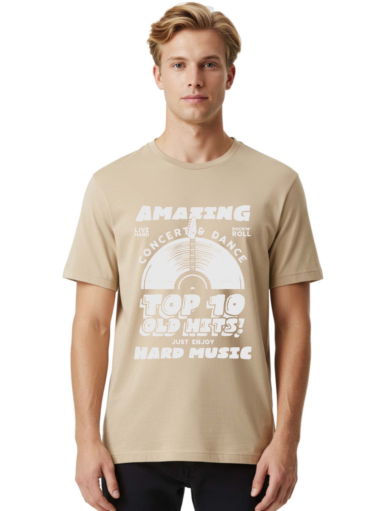 Concert-Dance Men'S Graphic Tee, 100% Cotton, Comfortable Casual Summer Wear, Machine Washable, Concert, Dance, Rock N Roll, Old Hits, Live Hard, Hard Music, Amazing Concert, Top 10 Countdown, Vinyl Record, Energetic Vibes Aab933