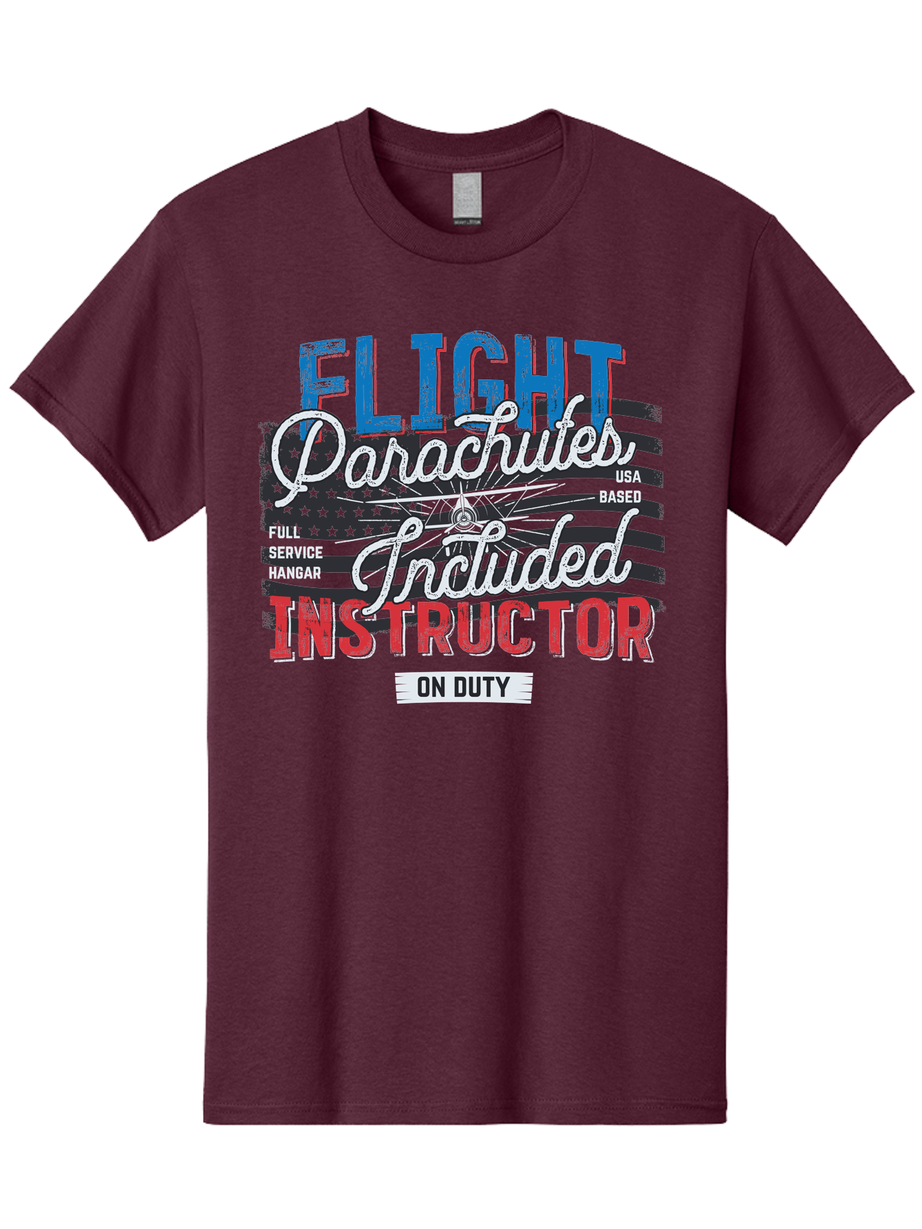 Flight-Parachutes-Included-Instructor Men'S Graphic Tee, 100% Cotton, Comfortable Casual Summer Wear, Machine Washable, Parachute Instructor, Usa Based, Full Service Hangar, On Duty, Flight Training, Parachute Lessons, Skydiving Instructor, Aab934