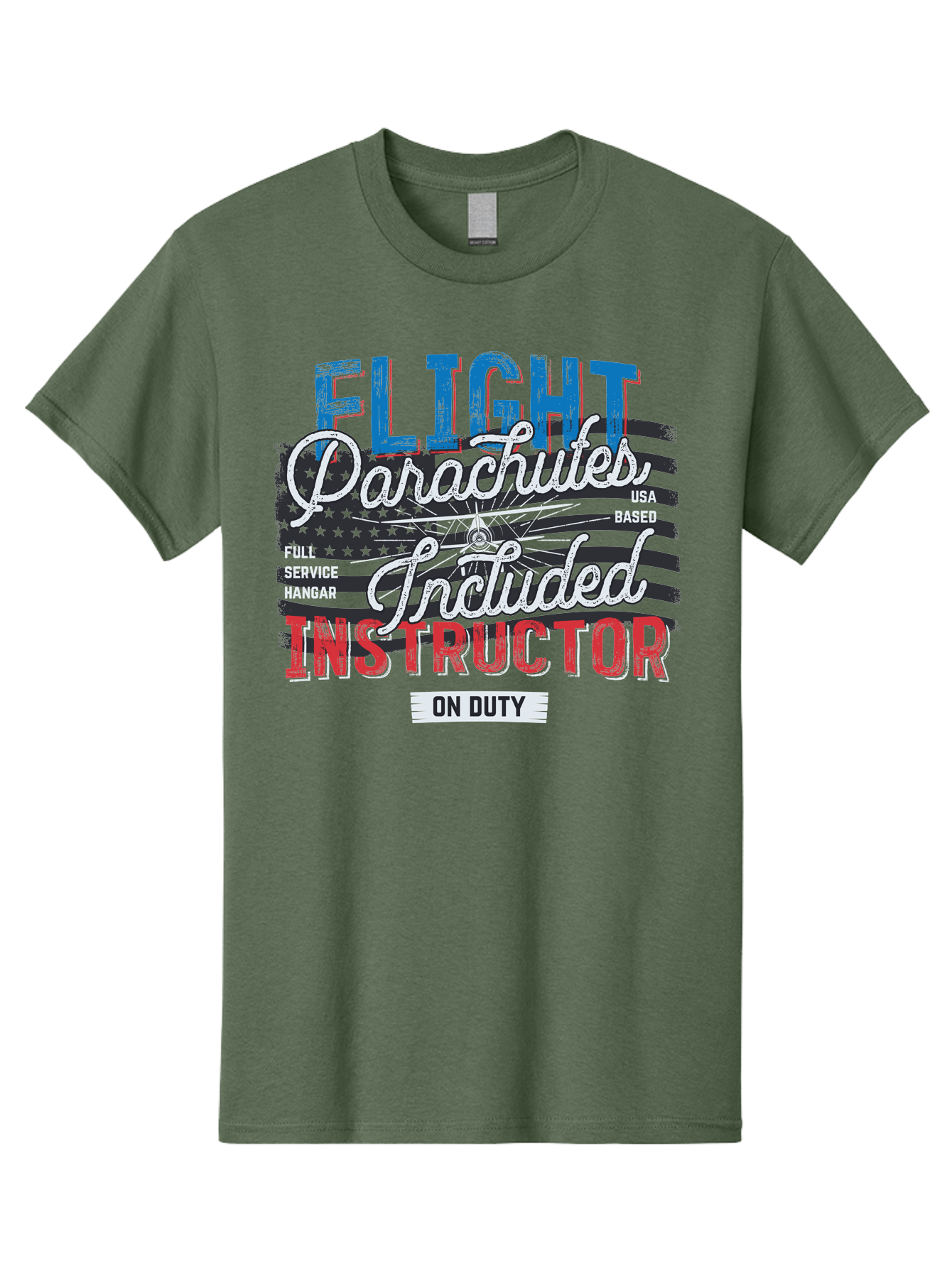 Flight-Parachutes-Included-Instructor Men'S Graphic Tee, 100% Cotton, Comfortable Casual Summer Wear, Machine Washable, Parachute Instructor, Usa Based, Full Service Hangar, On Duty, Flight Training, Parachute Lessons, Skydiving Instructor, Aab934