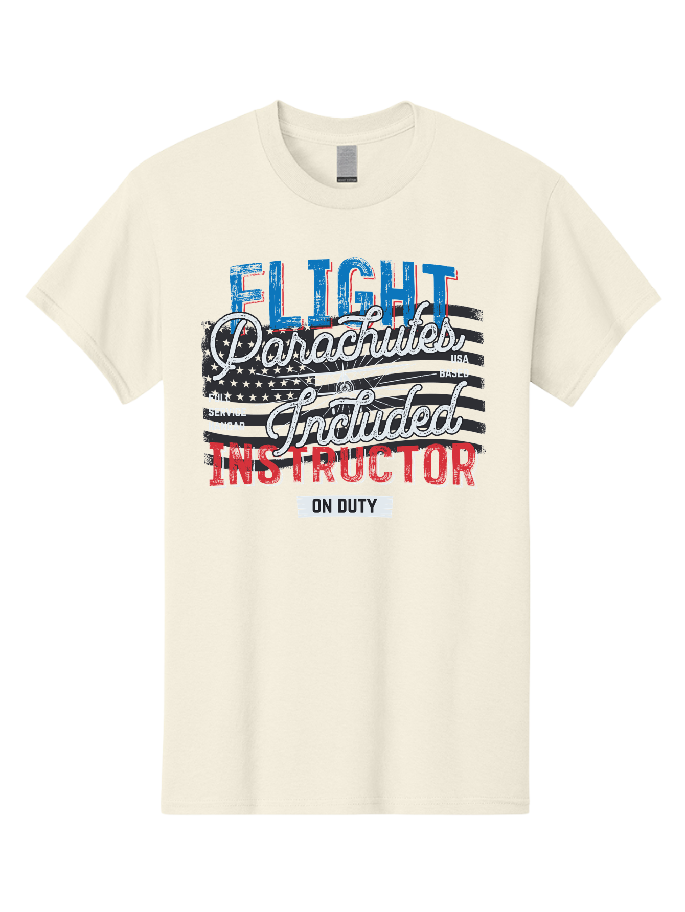 Flight-Parachutes-Included-Instructor Men'S Graphic Tee, 100% Cotton, Comfortable Casual Summer Wear, Machine Washable, Parachute Instructor, Usa Based, Full Service Hangar, On Duty, Flight Training, Parachute Lessons, Skydiving Instructor, Aab934