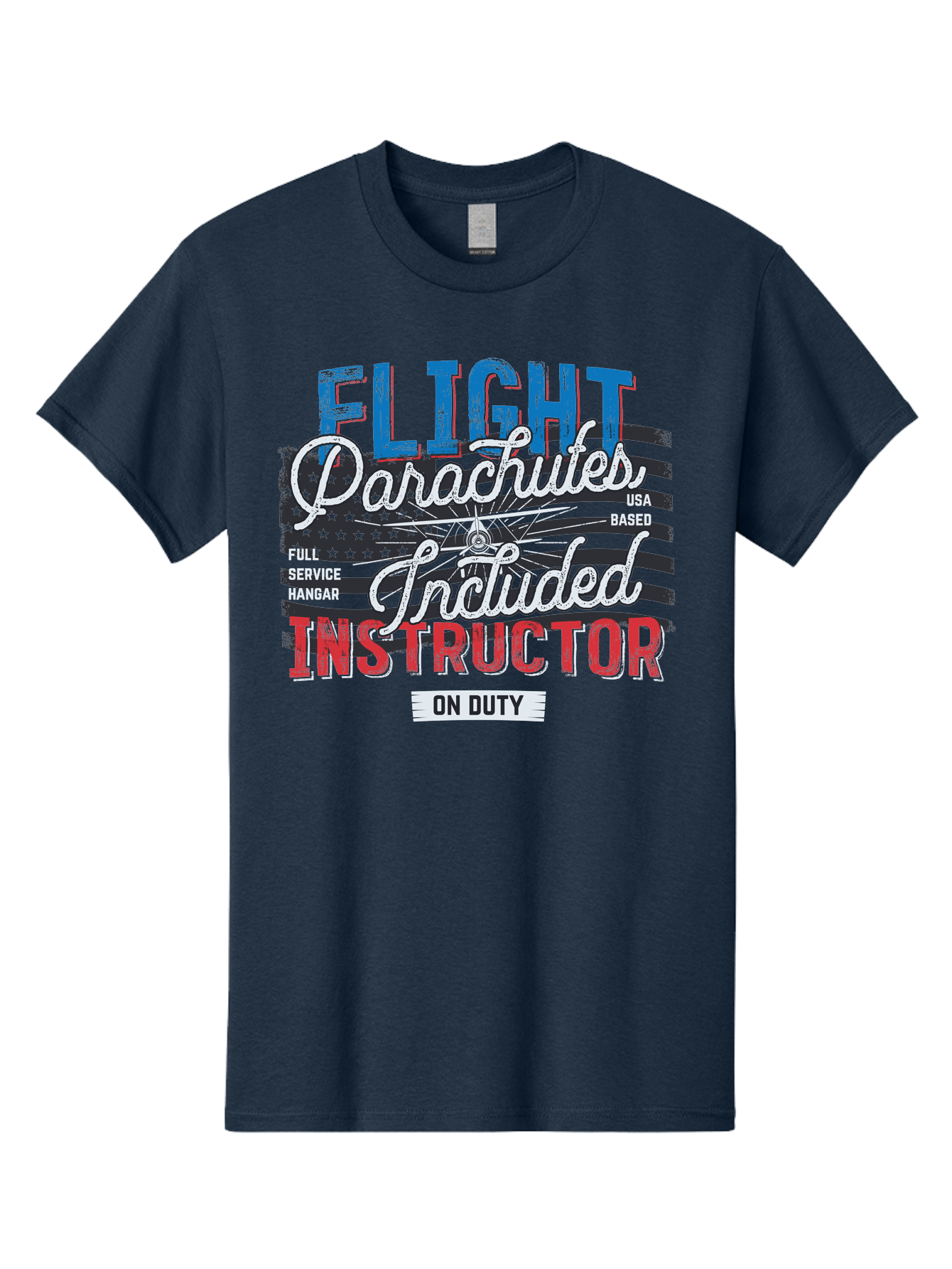 Flight-Parachutes-Included-Instructor Men'S Graphic Tee, 100% Cotton, Comfortable Casual Summer Wear, Machine Washable, Parachute Instructor, Usa Based, Full Service Hangar, On Duty, Flight Training, Parachute Lessons, Skydiving Instructor, Aab934