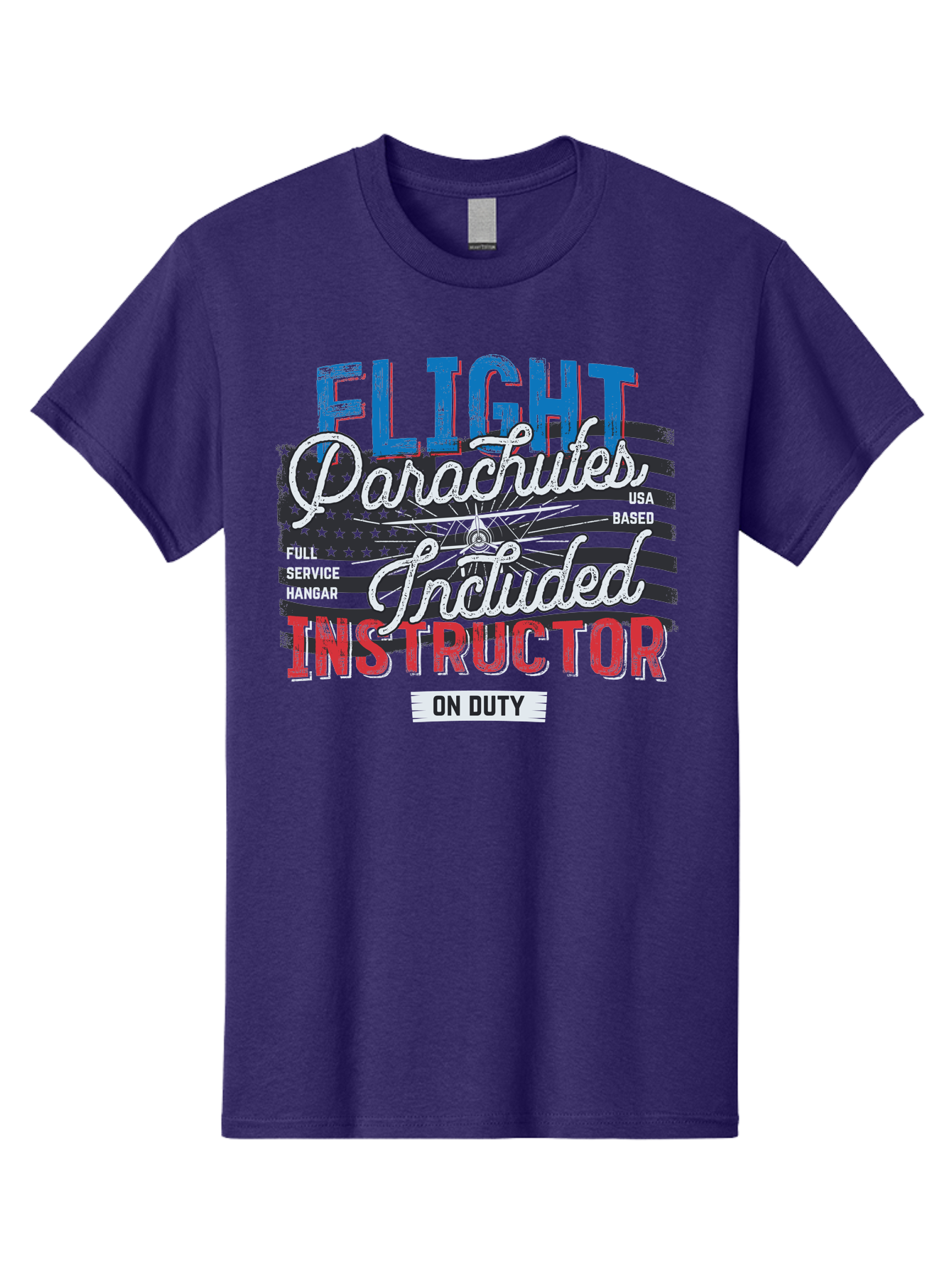 Flight-Parachutes-Included-Instructor Men'S Graphic Tee, 100% Cotton, Comfortable Casual Summer Wear, Machine Washable, Parachute Instructor, Usa Based, Full Service Hangar, On Duty, Flight Training, Parachute Lessons, Skydiving Instructor, Aab934